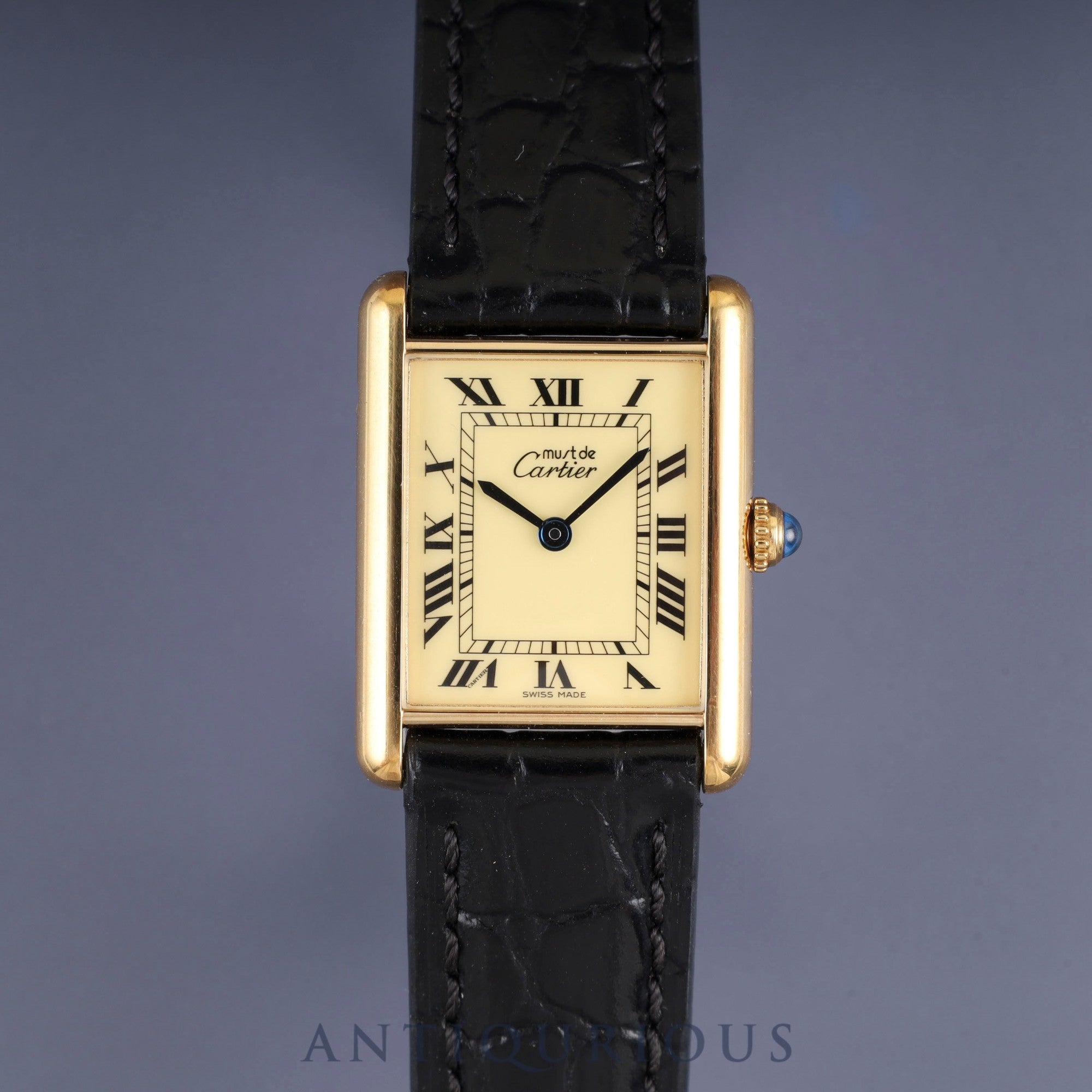カルティエ マストタンク LM 590005 クォーツ SV925 革 純正尾錠(GP) アイボリーローマン文字盤 カルティエブティックにてコンプリートサービス済み