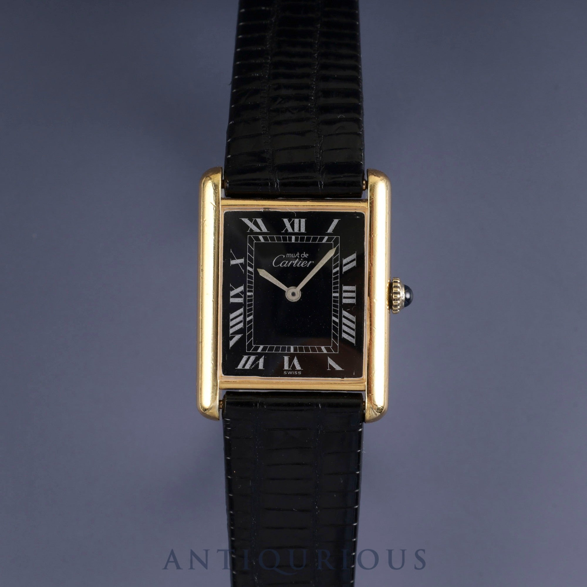Cartier Must Tank LM Manual winding Cal.78-1 SV925 Leather Genuine buckle (GP) Black Roman dial Overhauled New finish