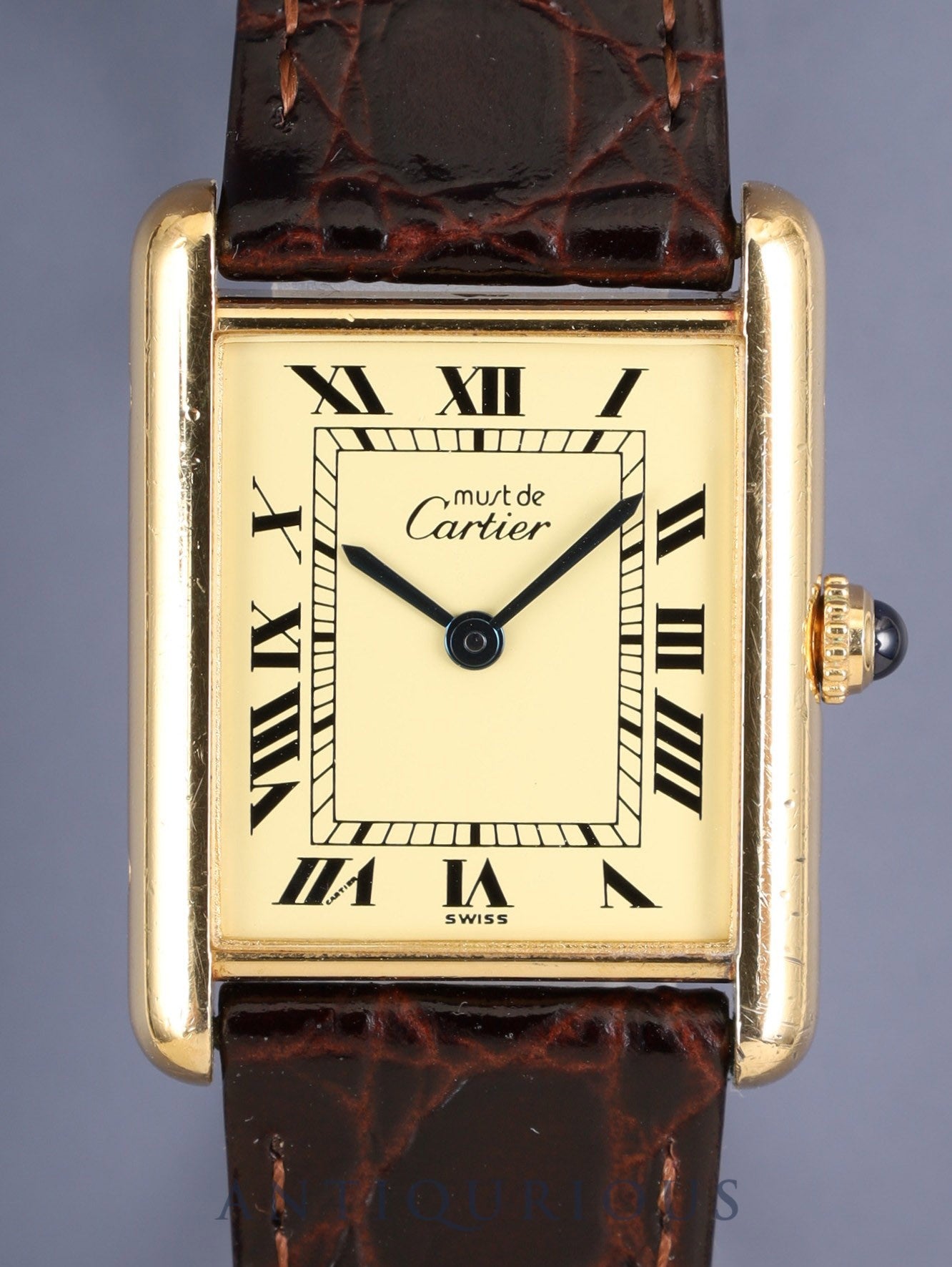 Cartier Must Tank LM W1002753 / 590005 Quartz Cal.90 SV925 Leather Genuine Pin Buckle (GP) Ivory Roman Dial (SWISS marking) Overhauled