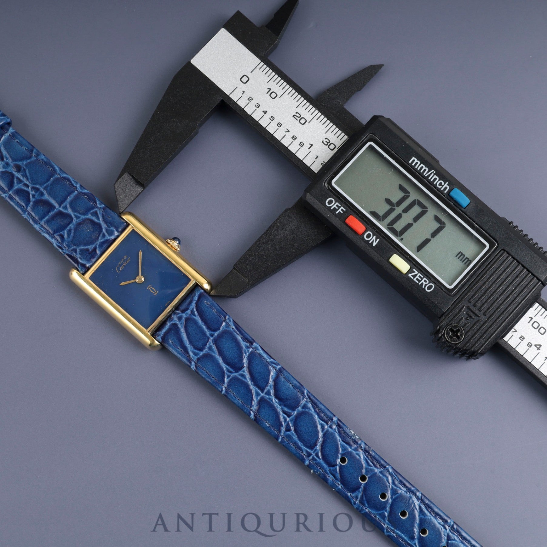 Cartier Must Tank LM Manual Winding Caliber 78-1 SV925 Leather Strap with Genuine GP Buckle, Lapis Lazuli Dial, Circa 1976-1981, Overhauled and Finished to Like New