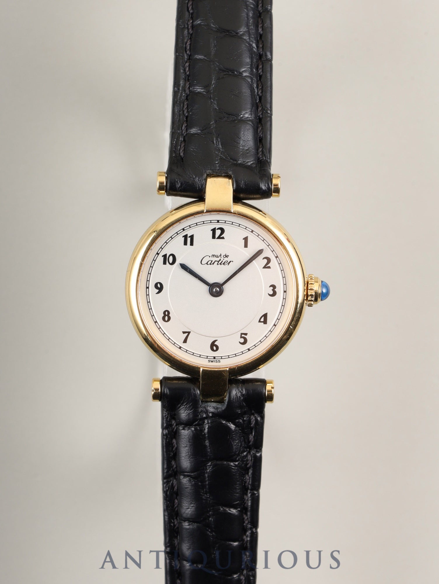 Cartier Must Vendôme VLC SM 590004 Quartz Caliber 90 SV925 Leather Strap with Genuine D-buckle (GP) Arabic Dial Overhauled