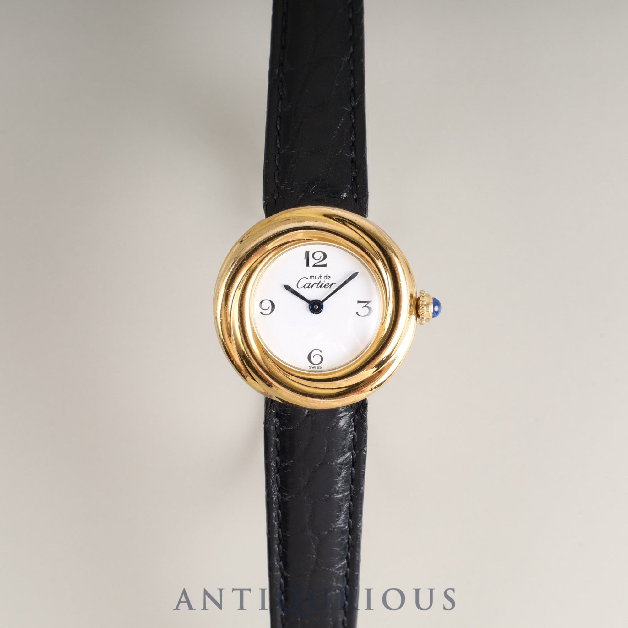 カルティエ マストトリニティ 2735 クォーツ Cal.157 SV925 革 純正Dバックル(GP)ホワイト飛びアラビア文字盤 オーバーホール済み