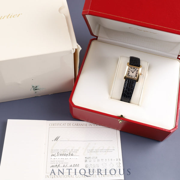 Cartier Tank Francaise SM W5000256 / 1820 Quartz Cal.281.002 K18YG Leather Genuine Buckle (750YG) Ivory Dial Box Warranty (2000) Overhauled