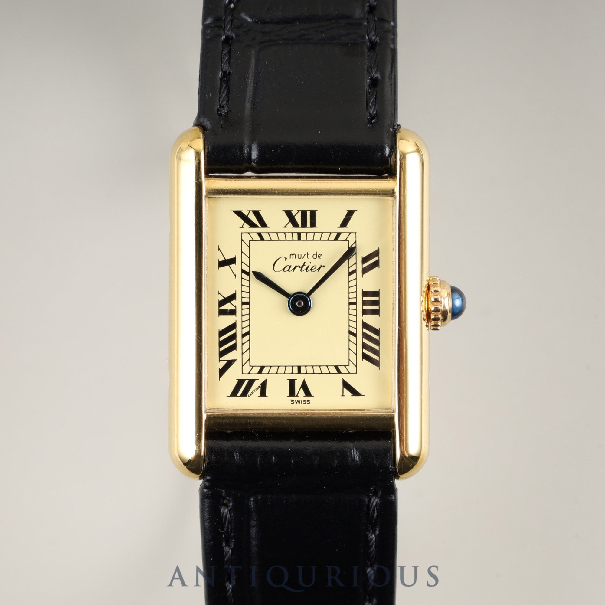 カルティエ マストタンク SM 5057001 クォーツ Cal.057 SV925 革 純正尾錠(GP)アイボリーローマン文字盤 オーバーホール済み