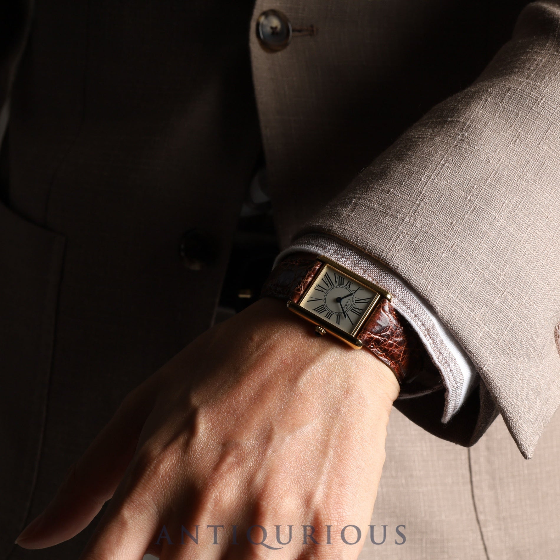 Cartier Must Tank LM 590005 Quartz SV925 Leather Genuine Buckle (GP) Opalan Dial Circa 1982-Circa 1995