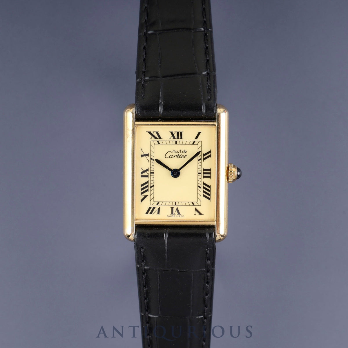Cartier Must Tank LM 1615 Quartz Movement, SV925 Leather, Genuine GP Buckle, Ivory Roman Dial, Completely Serviced at a Cartier Boutique