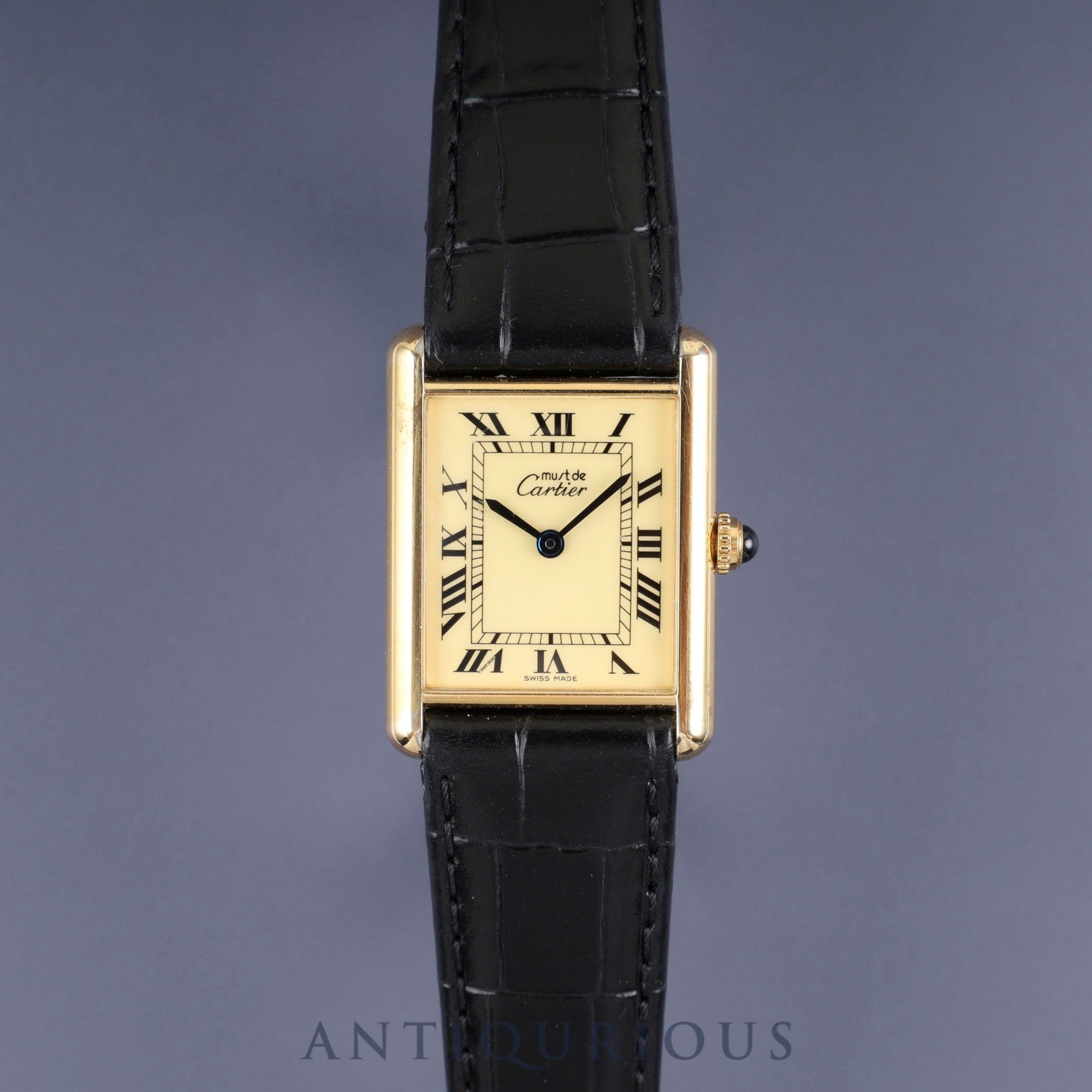 カルティエ マストタンク LM 1615 クォーツ SV925 革 純正尾錠(GP)アイボリーローマン文字盤 カルティエブティックにてコンプリートサービス済み