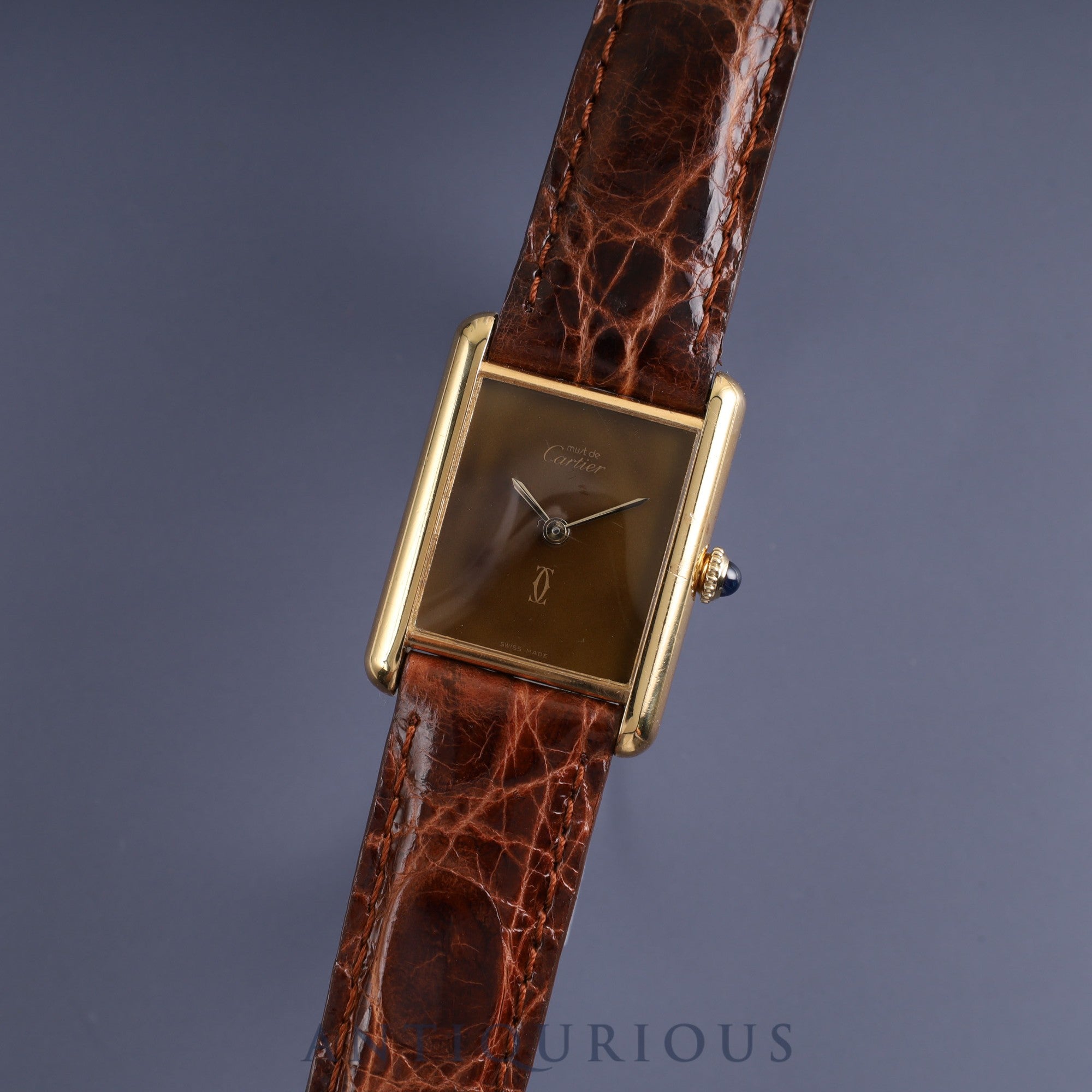 Cartier Must Tank LM Manual winding 925 Leather Genuine buckle (GP) Brown mahogany dial 1983 International lifetime warranty Cartier boutique complete service