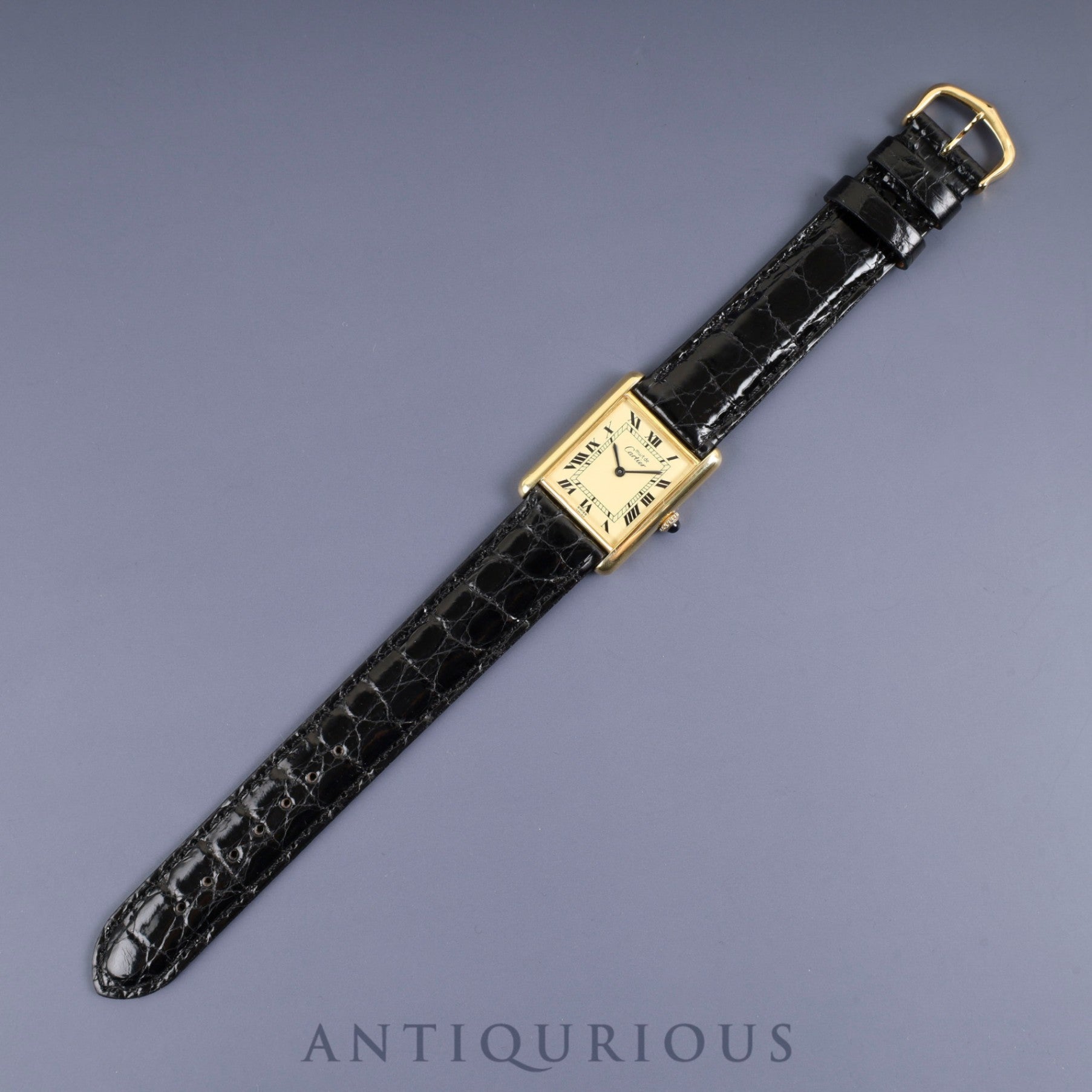 カルティエ マストタンク LM 手巻き SV925 革 純正尾錠(GP)アイボリーローマン文字盤 オーバーホール済み