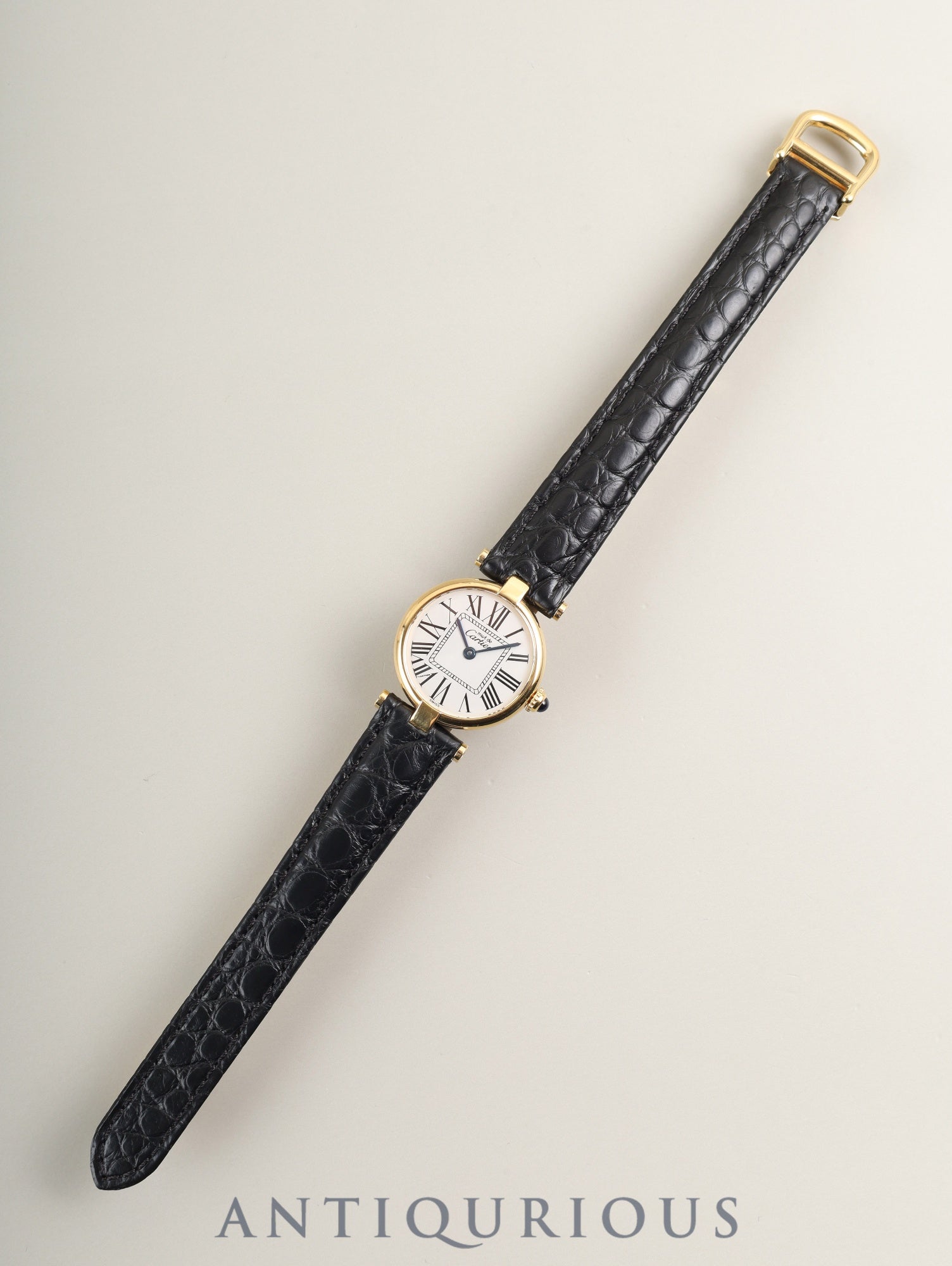 Cartier Must Vendôme VLC SM 1851 Quartz Caliber 90 SV925 Leather Watch with Genuine D-buckle and Opalescent Dial, Overhauled