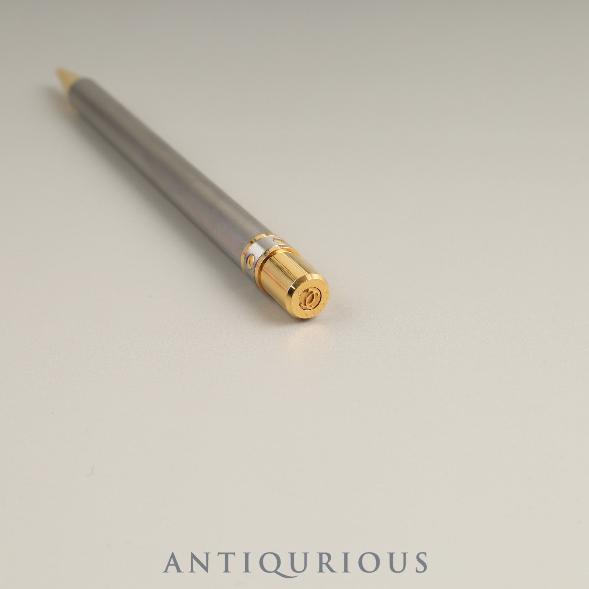 Cartier ballpoint pen Santos de twist type GP, box, warranty card (1994/personal name included), genuine replacement ink x 2 (black/blue)