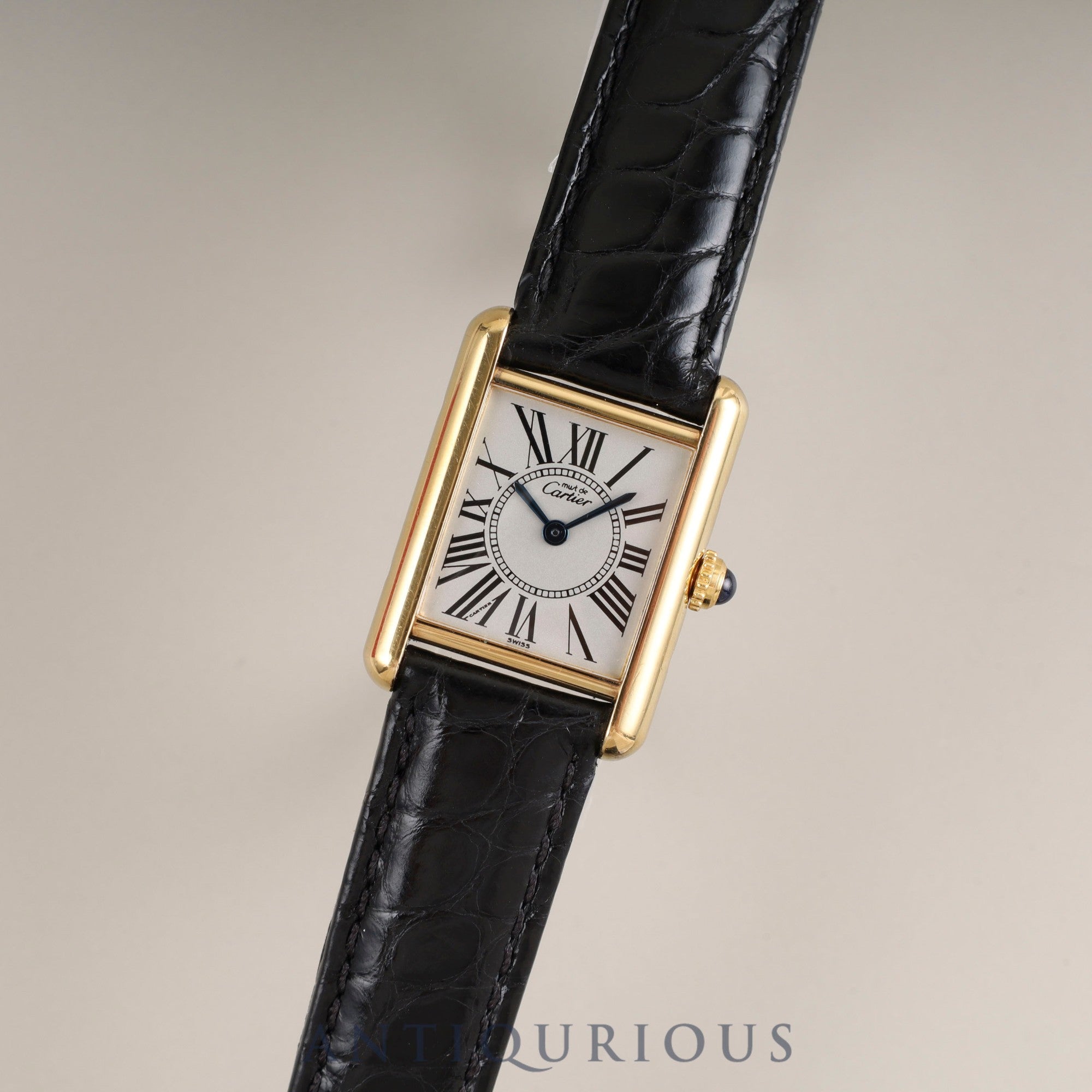 Cartier Must Tank SM 5057001 Quartz Cal.057 SV925 Leather Genuine D-buckle (GP) Opalan dial Box Overhauled