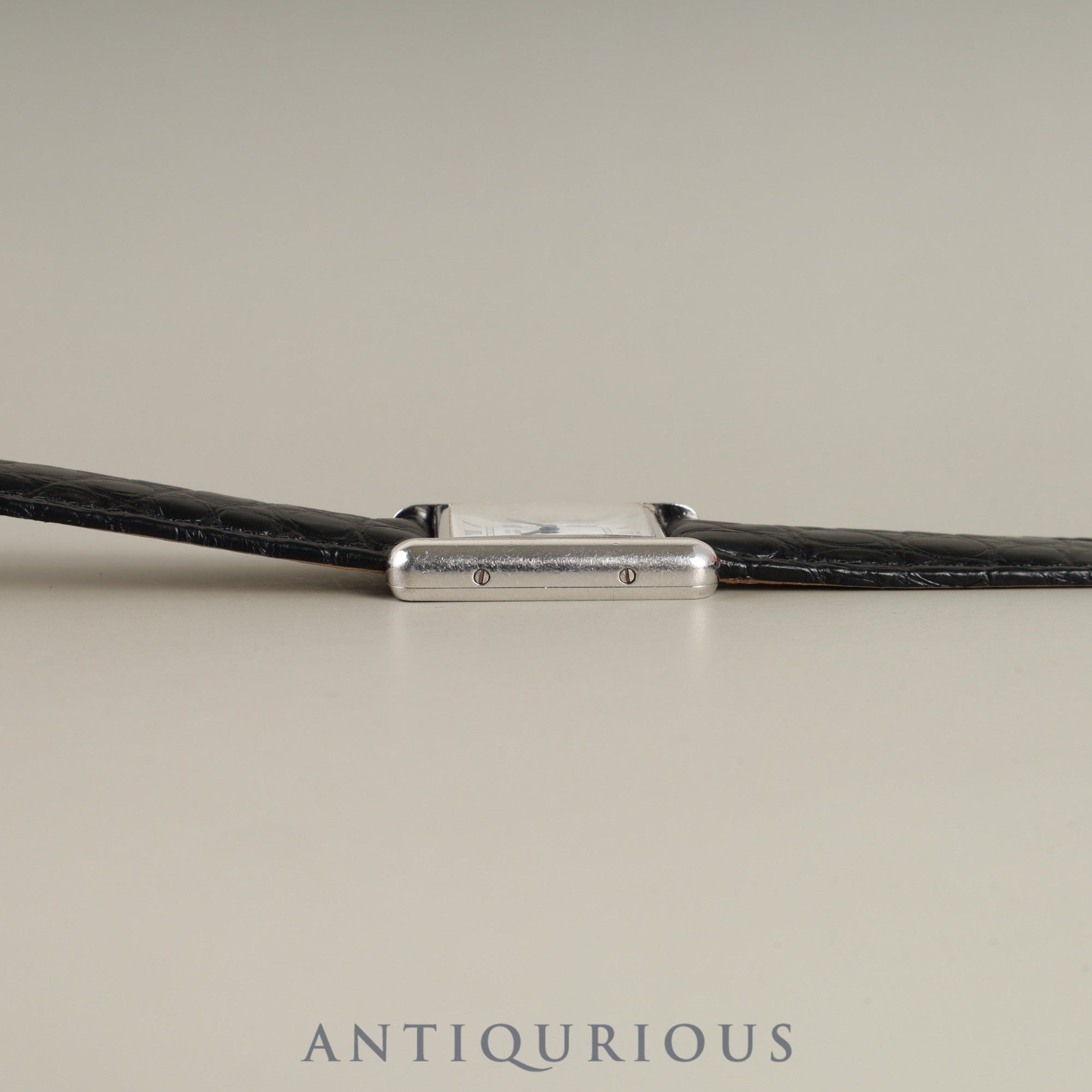 Cartier Must Tank SM 1614 Quartz Caliber 057 SV925 Leather Strap with Genuine D-Buckle (Stainless Steel) White Roman Dial Overhauled
