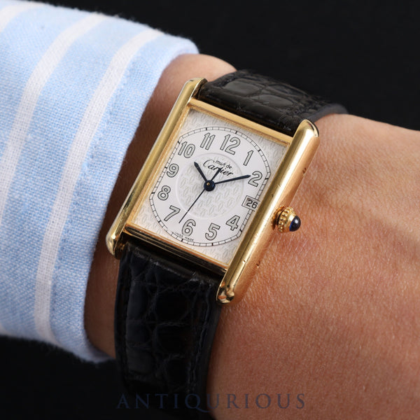 Cartier Must Tank GM (XL) 2413 Quartz Caliber 87 SV925 with Genuine Leather Strap and Genuine D-Buckle (GP). Telephone Arabic Dial. Overhauled and Finished to Look Like New.
