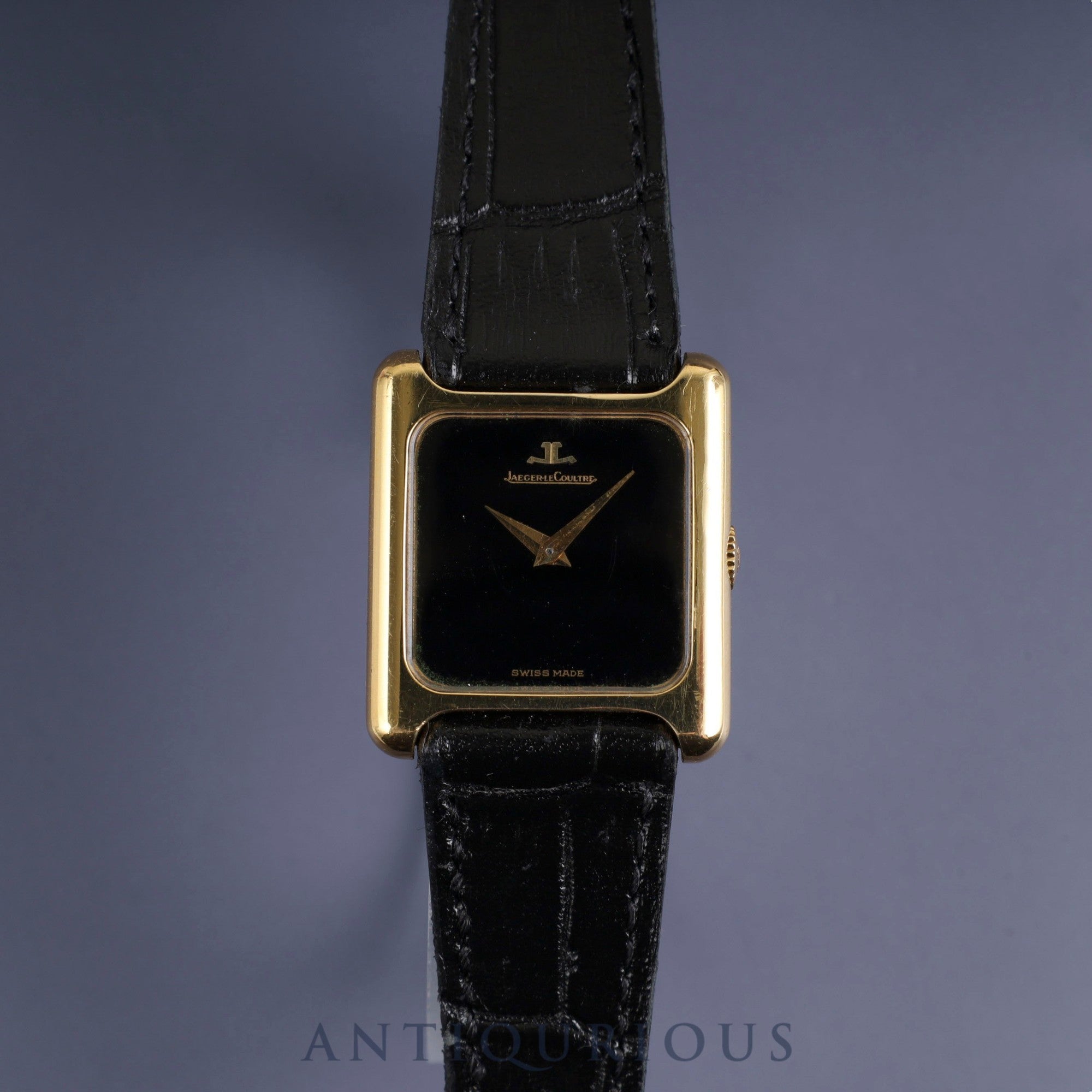 ジャガー・ルクルト スクエアケース 6141.21 手巻き 750 革 純正尾錠(GP)オニキス文字盤 オーバーホール済み