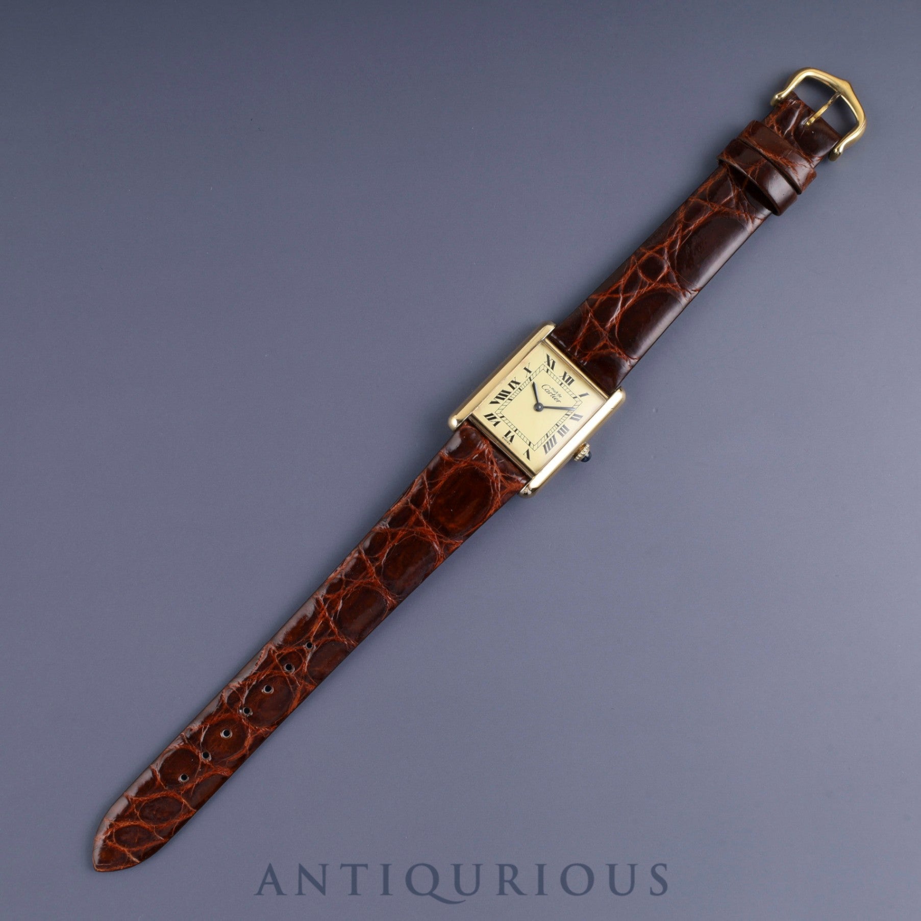 カルティエ マストタンク LM 手巻き SV925 革 純正尾錠(GP)アイボリーローマン文字盤 オーバーホール済み