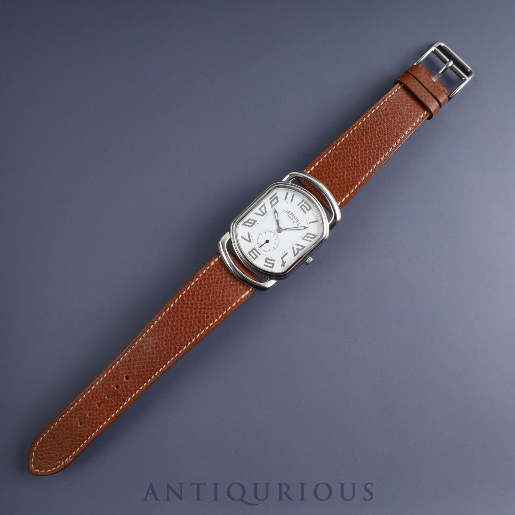 Hermes Rally RA1.810 Quartz Cal.980.163 SS Genuine leather strap (□F stamp: 2002) Genuine buckle (SS) White dial Overhauled