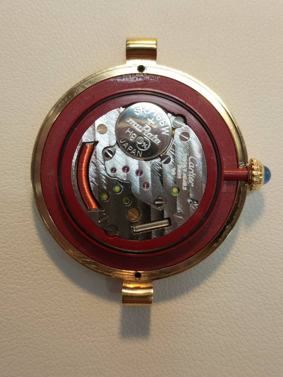 Cartier Must Vendôme VLC LM 590003 Quartz Caliber 90 SV925 Leather Strap with Genuine GP Buckle, Opalescent Dial, Box, Warranty Card (1992) and Booklet, Overhauled