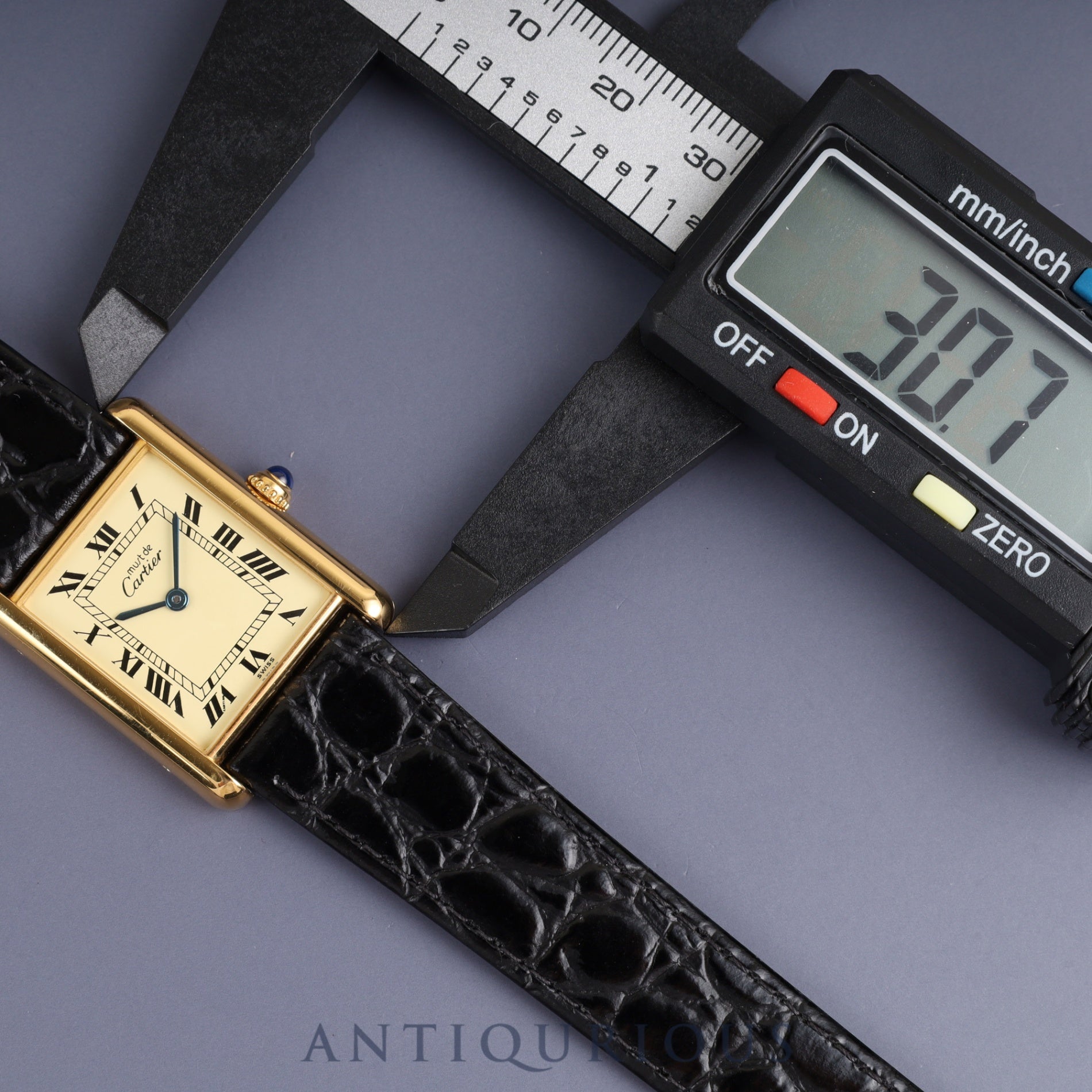 Cartier Must Tank LM 1615 Quartz Caliber 690 SV925 Leather Strap with Genuine GP Buckle, Ivory Roman Dial, Circa 1996-1998, Box, Overhauled