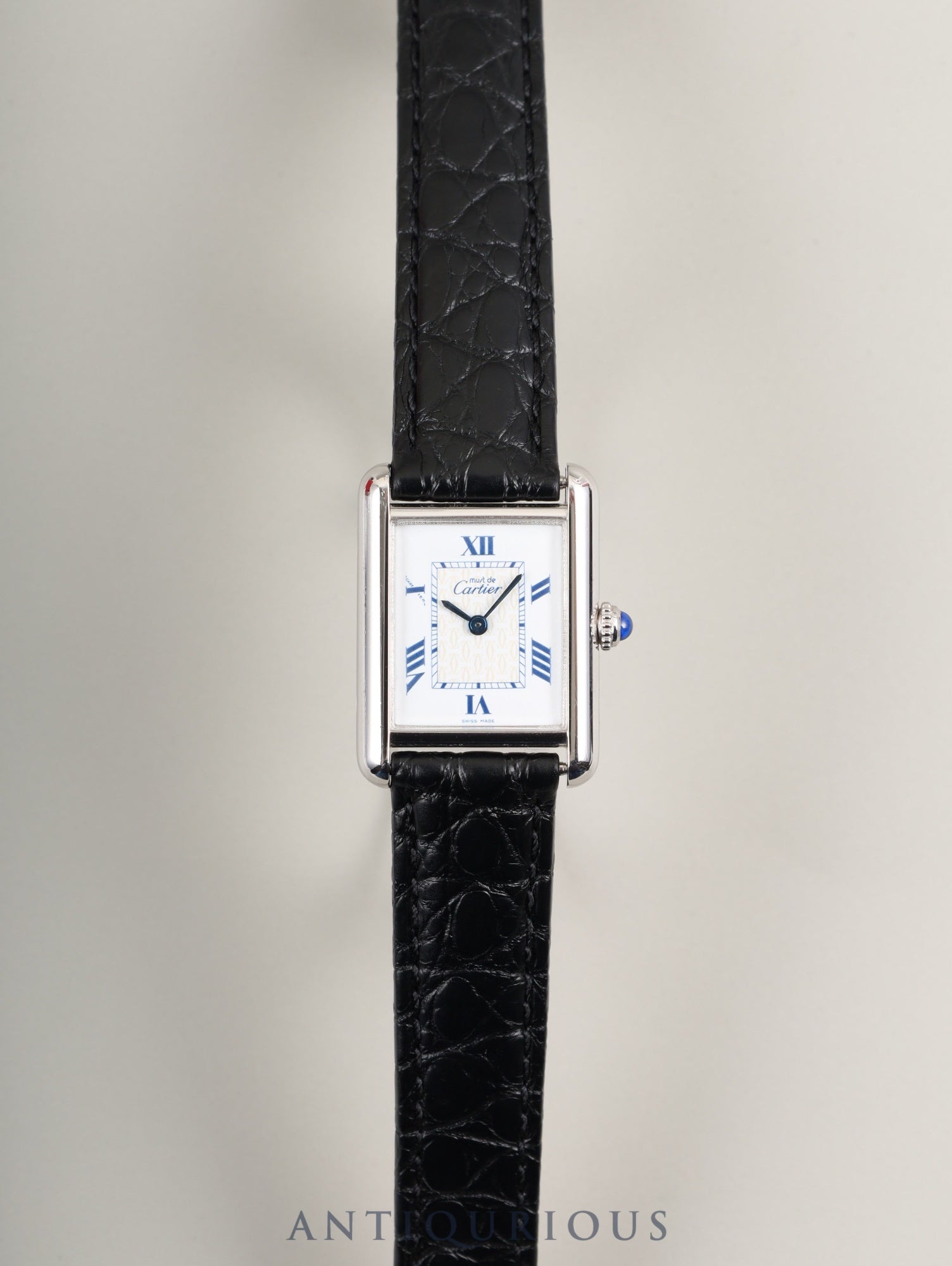 Cartier Must Tank MM W1014054 / 2416 Quartz Caliber 057 SV925 Leather Strap with Genuine D-Clasp (Stainless Steel) White Roman CC Dial (SWISS MADE Marking) Box Overhauled