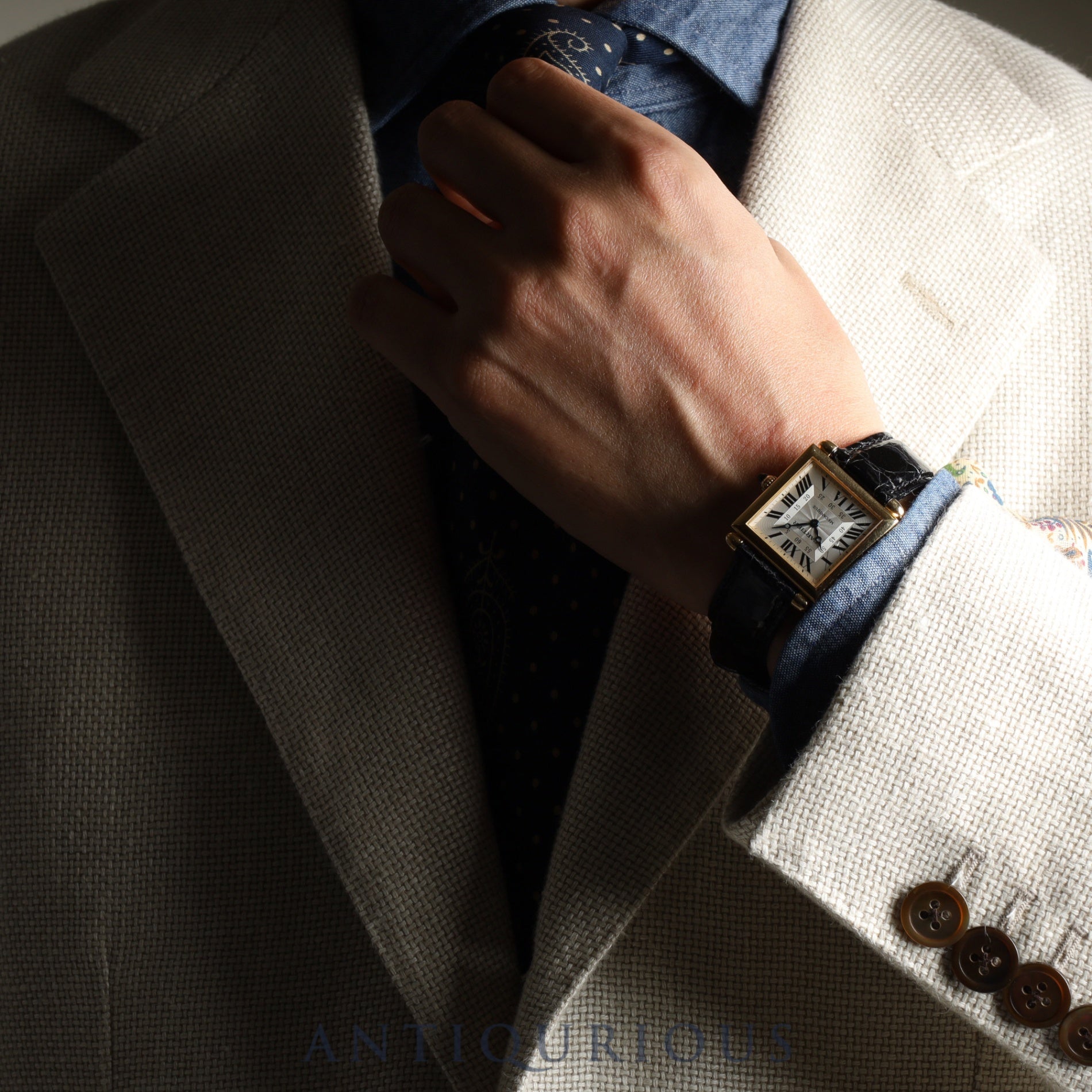 カルティエ タンクオビュ LM 2380 / W1516956 手巻き Cal.430MC 750YG 革 純正尾錠(GP)シルバーギョーシェ文字盤 カルティエアフターサービス済み オーバーホール済み