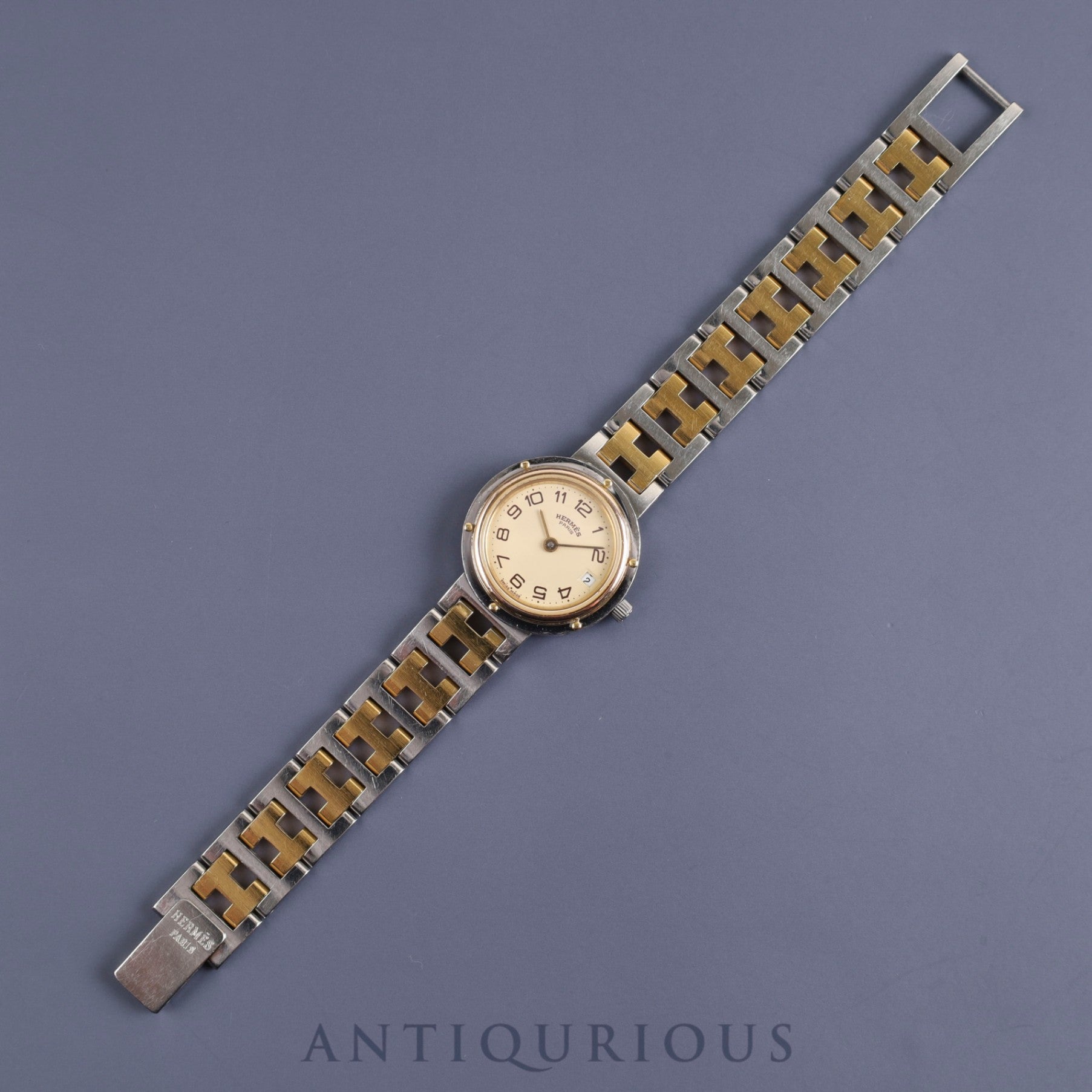 エルメス クリッパー 51.03 CL4.210 クォーツ SS アイボリー文字盤 箱 オーバーホール済み