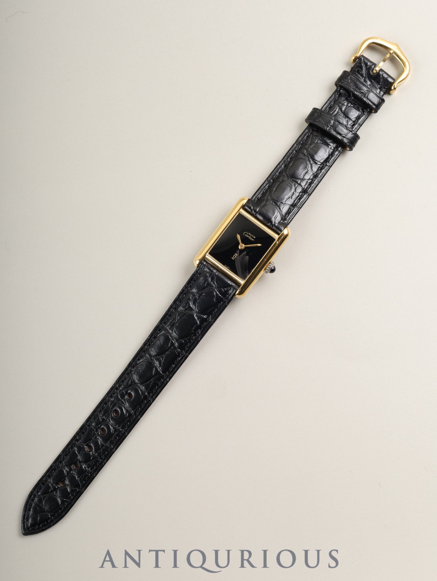 カルティエ マストタンク SM 3 手巻き Cal.78-1 SV925 革 純正ピンバックル(GP) オニキス文字盤(SWISS表記) 純正レザーベルト付き オーバーホール済み 新品仕上げ済み