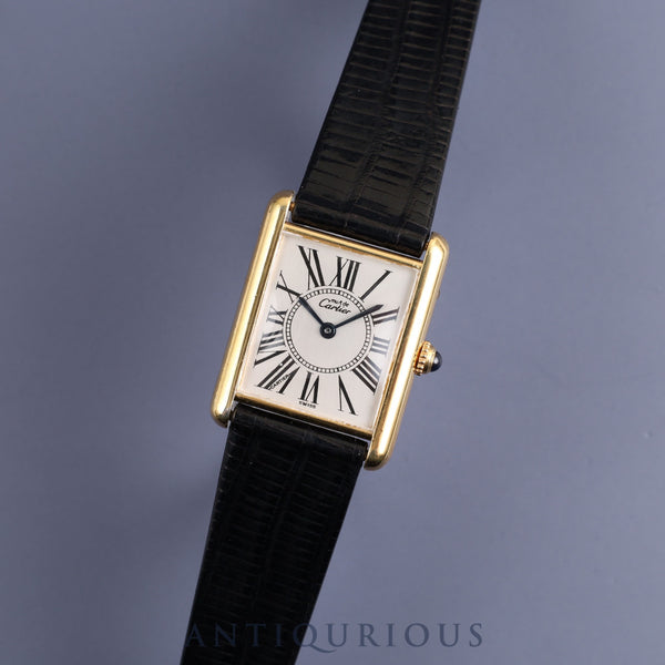 Cartier Must Tank LM 590005 Quartz Cal.90 SV925 Leather Genuine Buckle (GP) Opalan Dial Overhauled and Finished to Like New