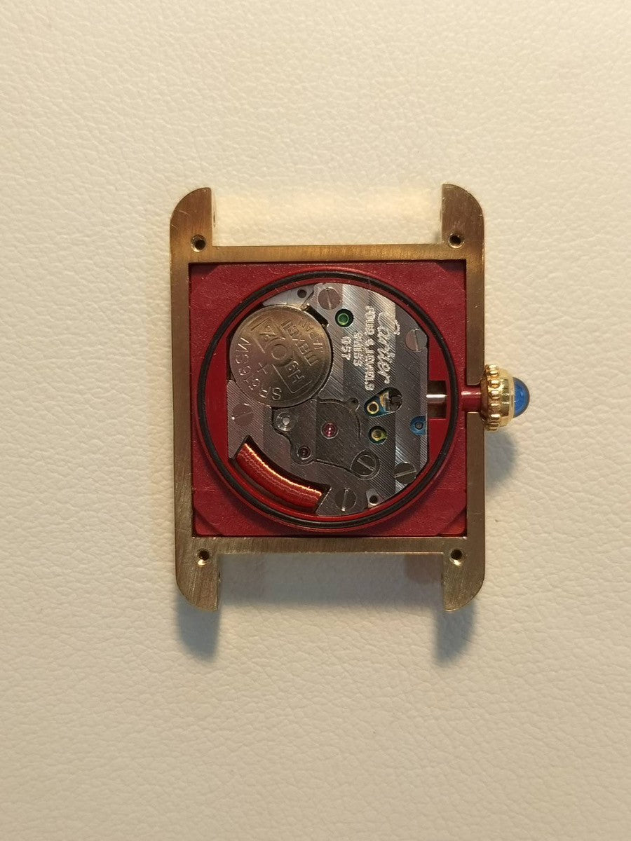 Cartier Must Tank SM 5057001 Quartz Caliber 057 SV925 Leather Strap with Genuine GP Buckle Ivory Roman Dial Overhauled and Finished to Look Like New