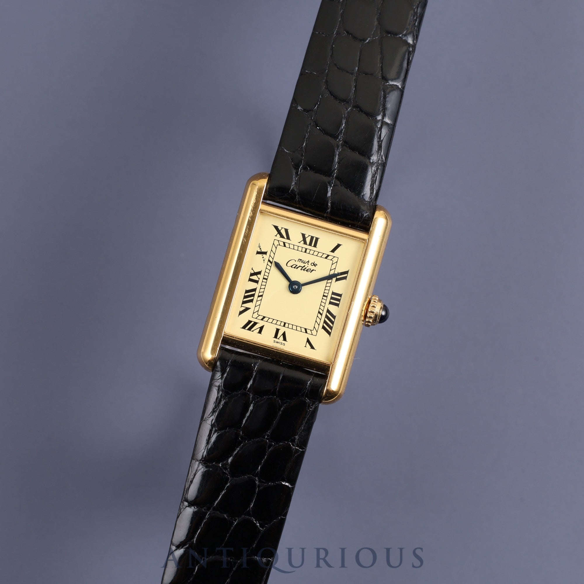 Cartier Must Tank SM 1613 Quartz Cal.057 SV925 Leather Genuine Buckle (GP) Ivory Dial Box Booklet Overhauled