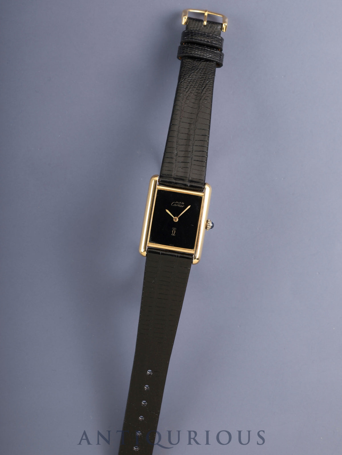Cartier Must Tank LM Hand-wound Cal.78-1 SV925 Leather Genuine Pin Buckle (GP) Onyx Dial (SWISS marking) Overhauled