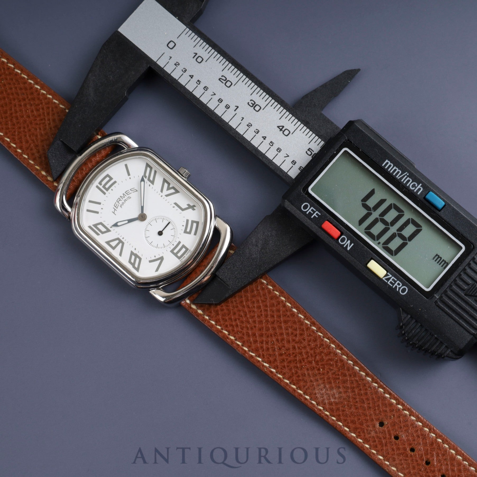 Hermes Rally RA1.810 Quartz Cal.980.163 SS Genuine leather strap (□F stamp: 2002) Genuine buckle (SS) White dial Overhauled