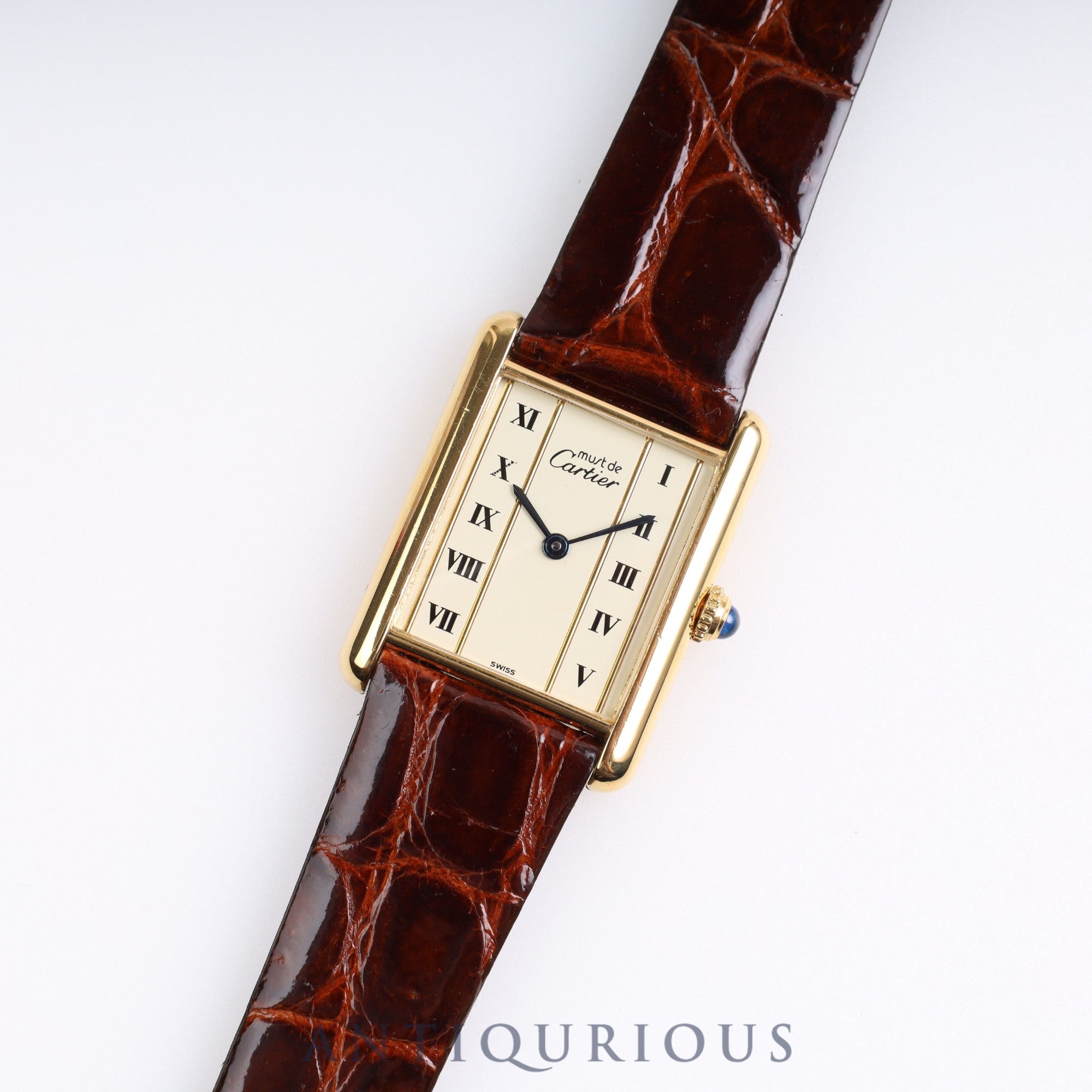 Cartier Must Tank LM QZ 590005 925 Leather Vertical Roman Dial