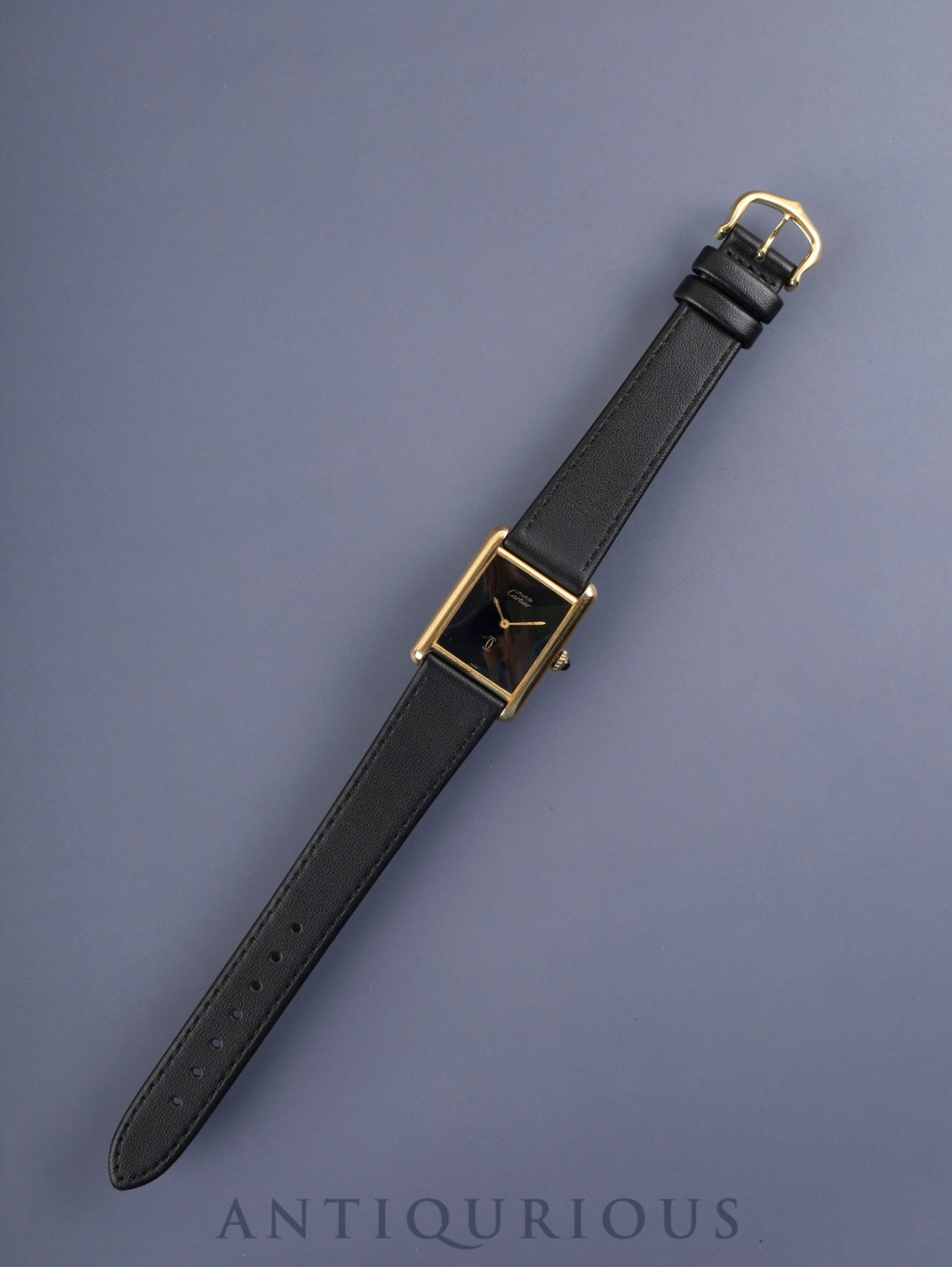 カルティエ マストタンク LM 手巻き Cal.78-1 SV925 革 純正尾錠(GP) オニキス文字盤 オーバーホール済み