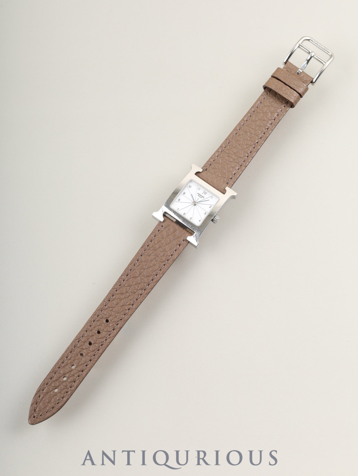 エルメス Hウォッチ HH1.210 クォーツ Cal.- SS 革 純正ピンバックル(SS)ホワイト文字盤 箱 冊子 保証書(2006年) 純正革ベルト(□I刻印:2005年)オーバーホール済み