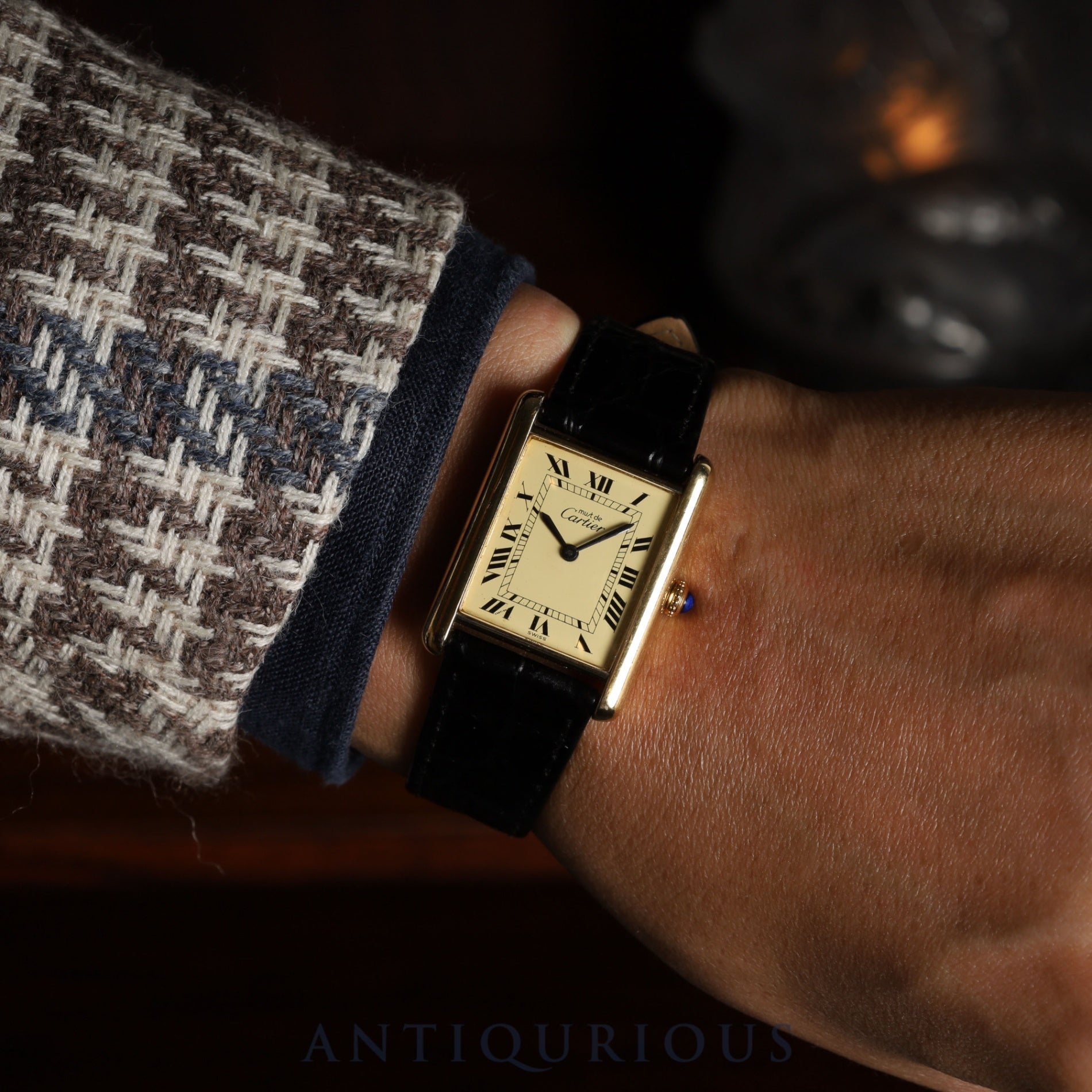 Cartier Must Tank LM Manual winding Cal.78-1 SV925 Leather Genuine buckle (GP) Ivory Roman dial Overhauled