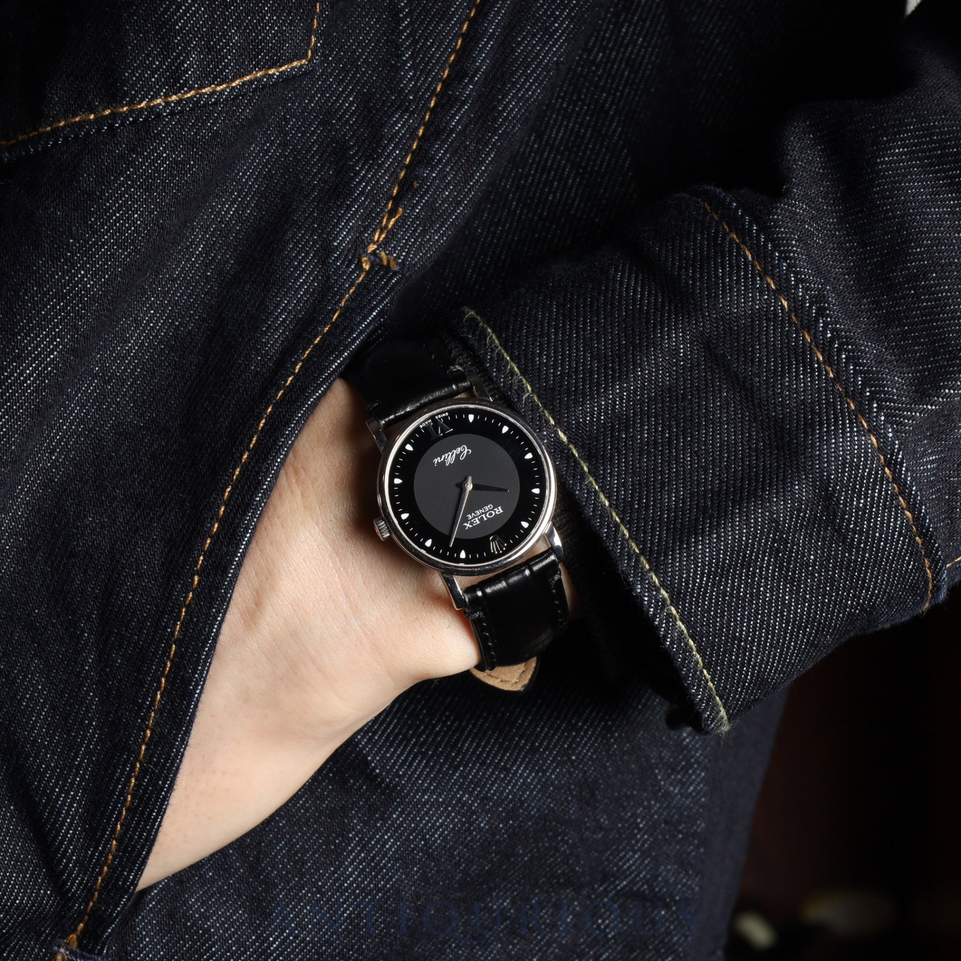 ロレックス チェリーニ 5115 手巻き Cal.1602 750 革 純正尾錠(750) ブラック文字盤 A番(1998年~1999年) オーバーホール済み