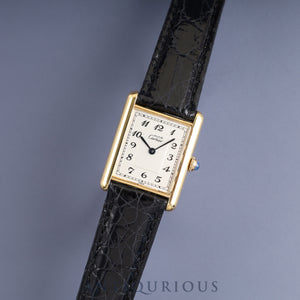 Cartier Must Tank LM 590005 Quartz Caliber 90 SV925 Leather Strap with Genuine GP Buckle, Arabic Dial, Overhauled