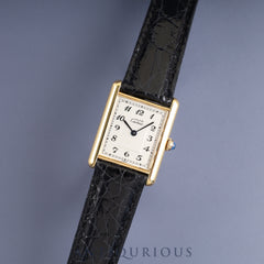 Cartier Must Tank LM 590005 Quartz Caliber 90 SV925 Leather Strap with Genuine GP Buckle, Arabic Dial, Overhauled