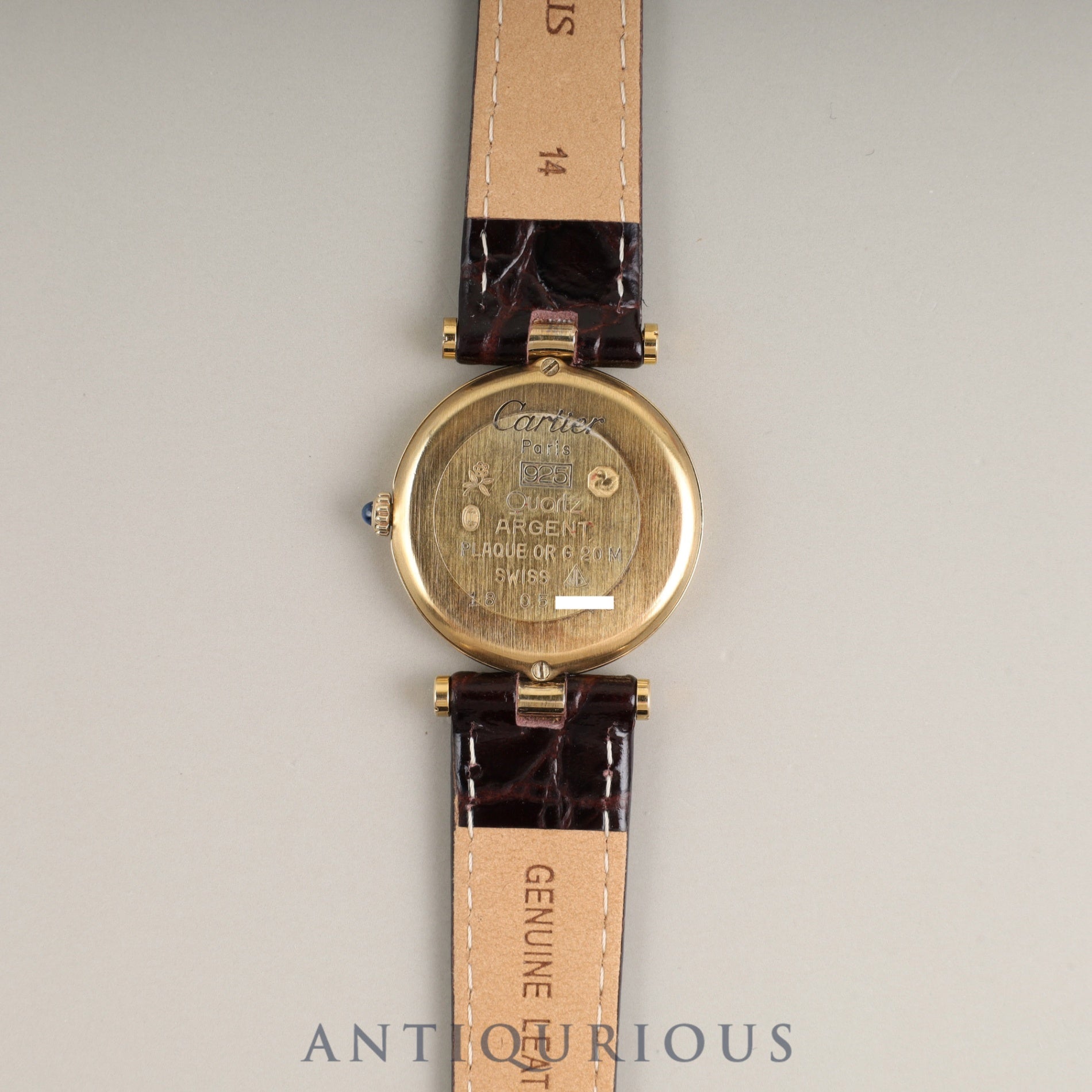 Cartier Must Vendôme VLC SM 18 Quartz Cal.81 SV925 Leather Strap with Genuine GP Buckle, Mahogany Roman Dial, Box, Overhauled