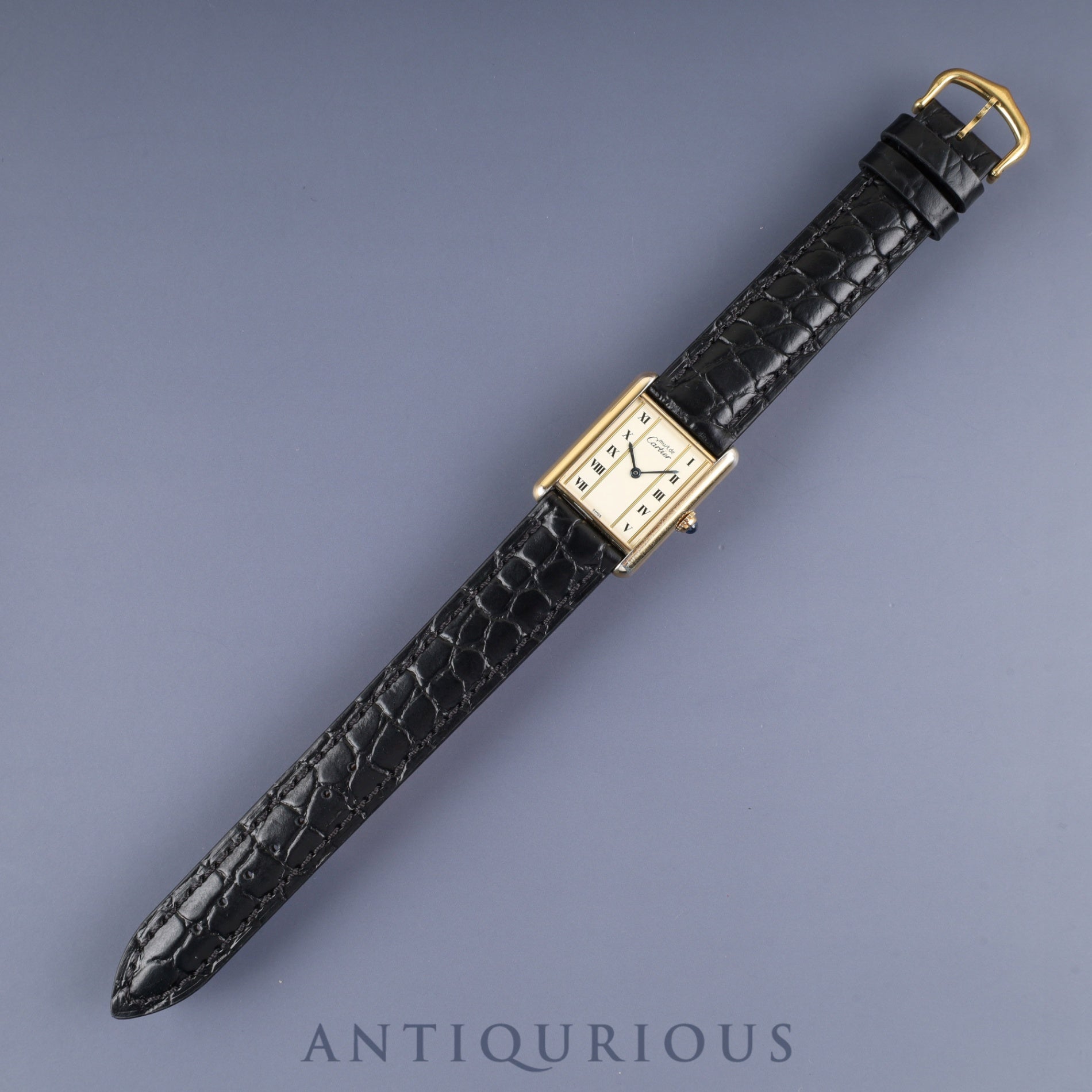 Cartier Must Tank LM 590005 Quartz Caliber 90 SV925 Leather Straight Roman Dial with Genuine GP Buckle, Overhauled