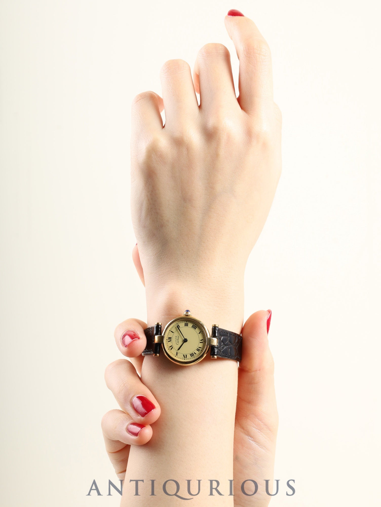 カルティエ マスト ヴァンドーム VLC SM 590004 クォーツ Cal.690 SV925 革 純正尾錠(GP)アイボリーローマン文字盤 オーバーホール済み