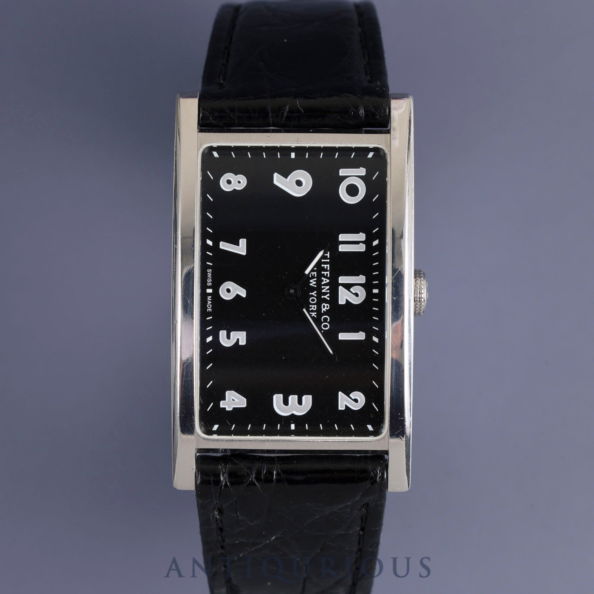 ティファニー イーストウエスト 34677352 クォーツ SS 革 純正Dバックル(SS) ブラック文字盤 オーバーホール済み