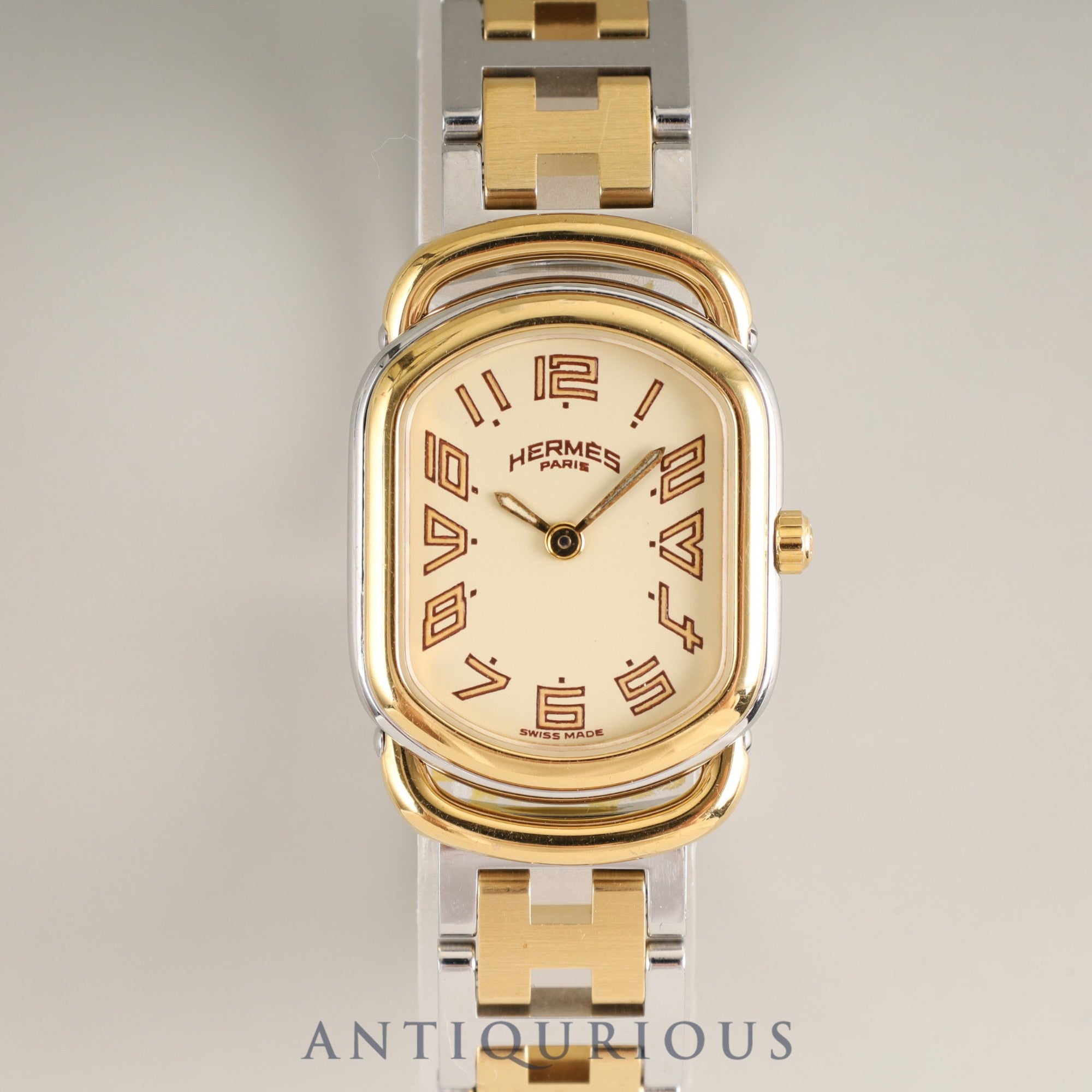 Hermes Rally 77.03 Quartz Cal.976.001 SS/GP SS/GP Ivory Dial Box Booklet Overhauled