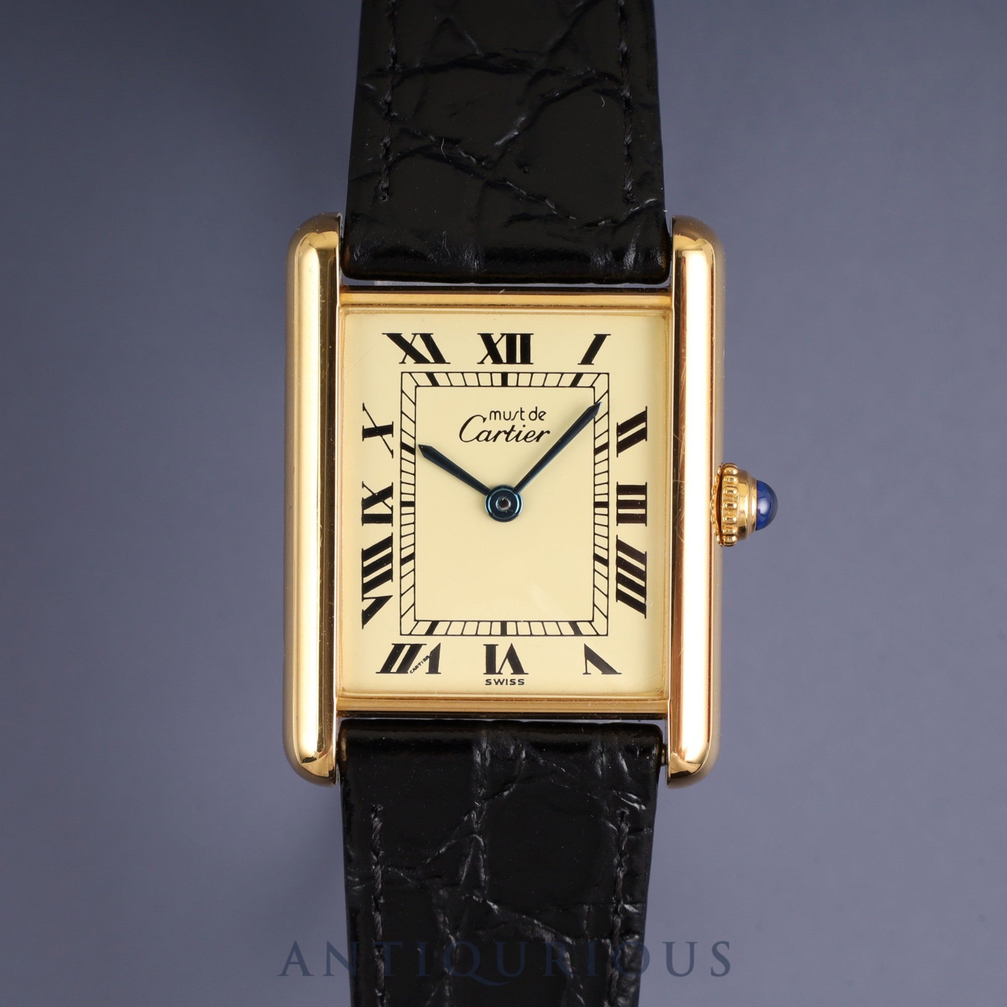 Cartier Must Tank LM 1615 Quartz Caliber 690 SV925 Leather Strap with Genuine GP Buckle, Ivory Roman Dial, Circa 1996-1998, Box, Overhauled