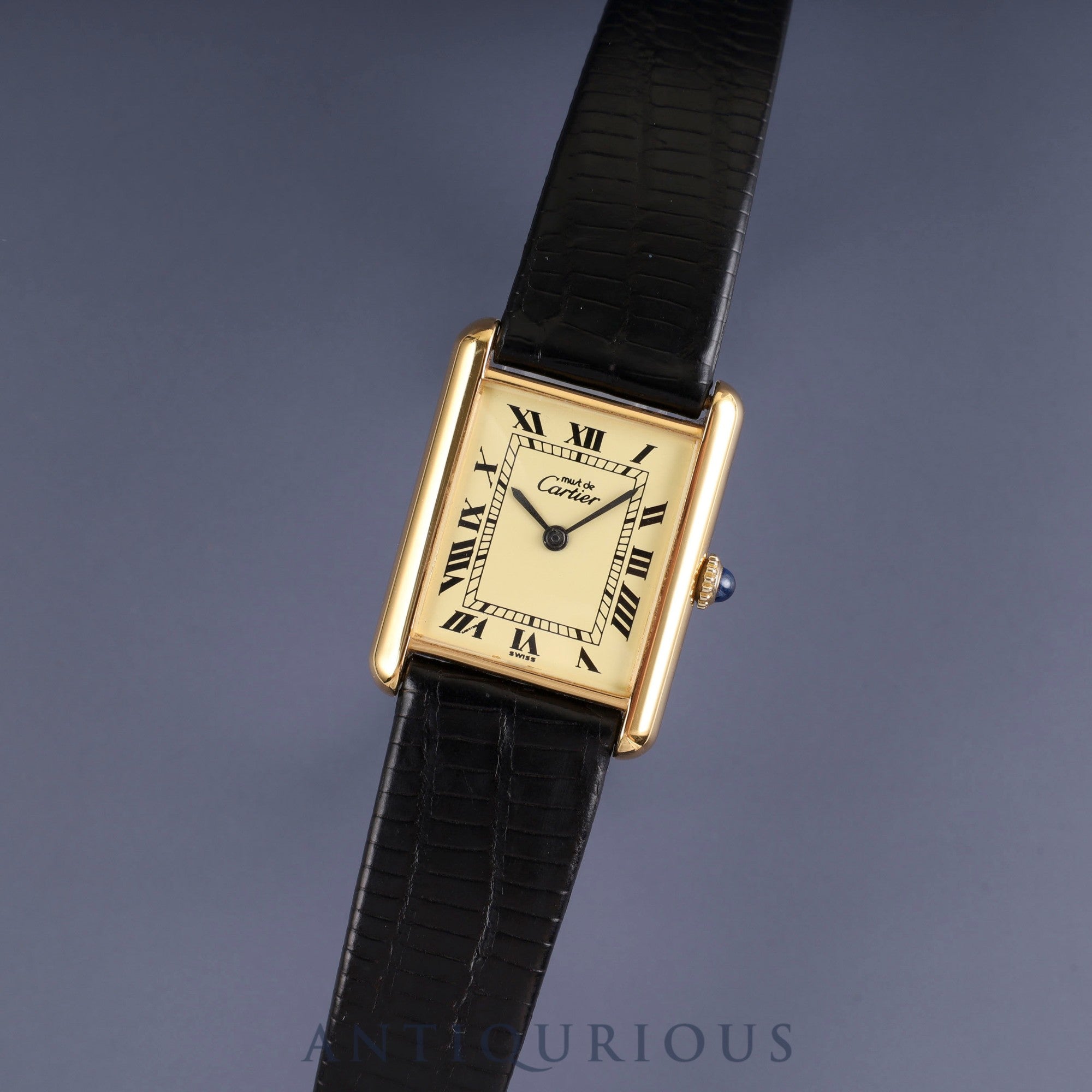 カルティエ マストタンク LM 手巻き Cal.78-1 SV925 革 純正尾錠(GP) アイボリーローマン文字盤 オーバーホール済み