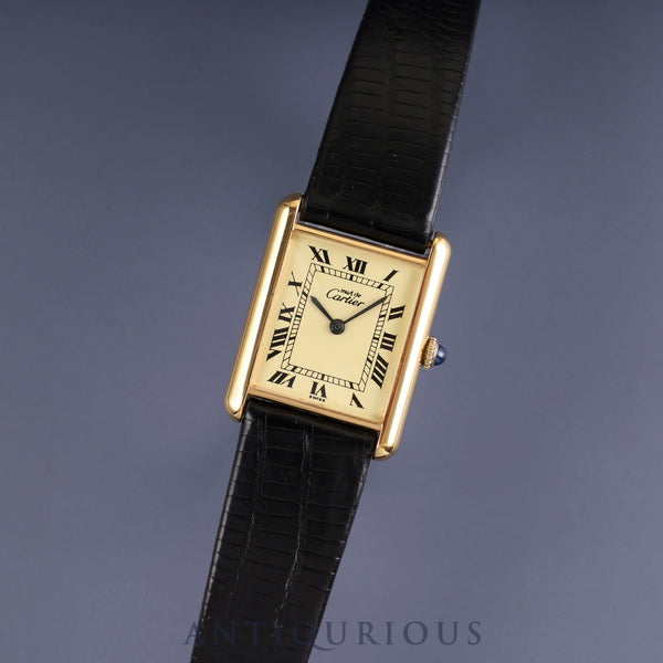 カルティエ マストタンク LM 手巻き Cal.78-1 SV925 革 純正尾錠(GP) アイボリーローマン文字盤 オーバーホール済み