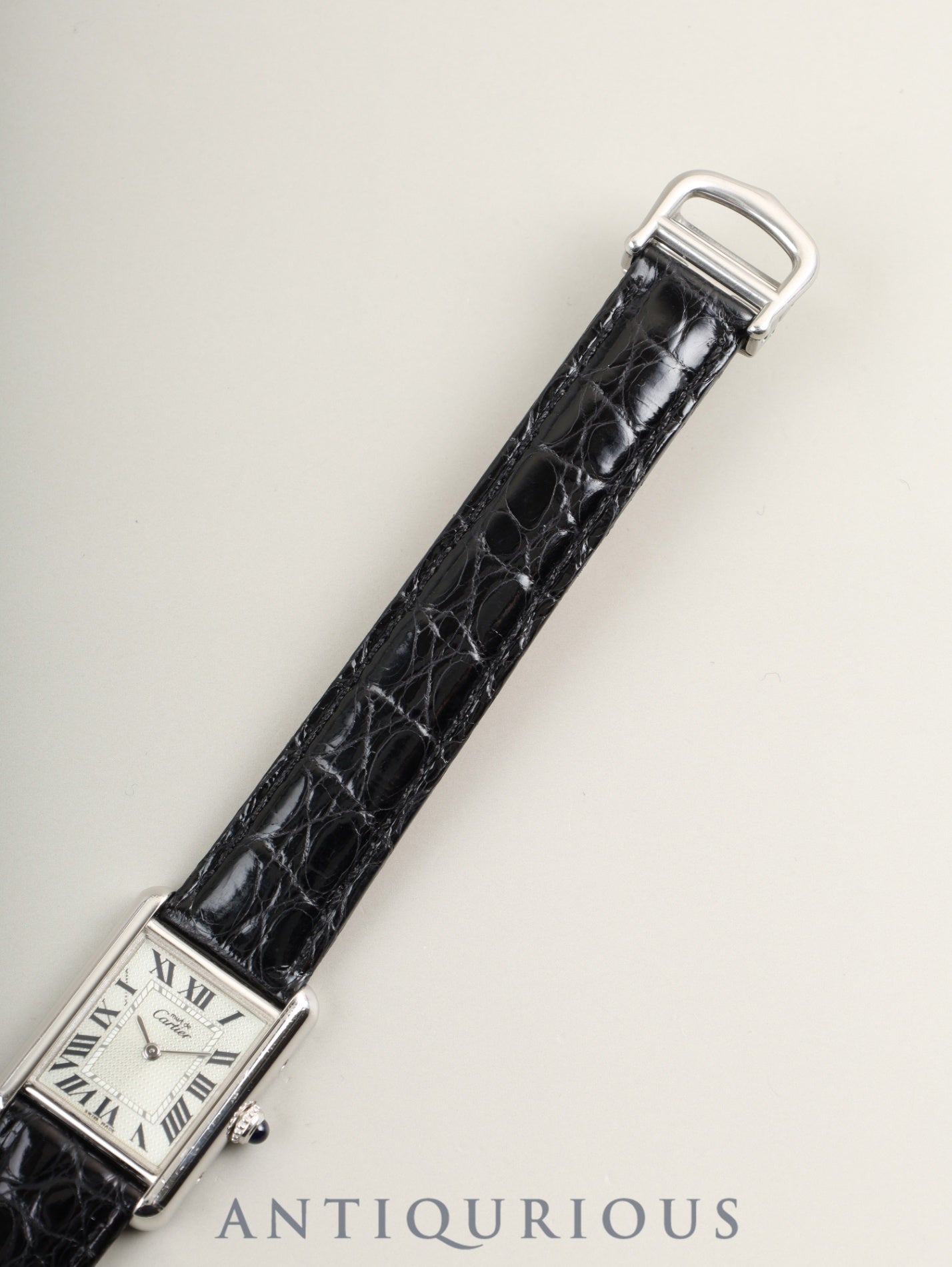Cartier Must Tank MM W1016230 / 2416 Quartz Cal.057 SV925 Leather Genuine Deployant Buckle (SS) Light Green Roman Dial (SWISS MADE, 2000 Christmas Limited Edition) Overhauled