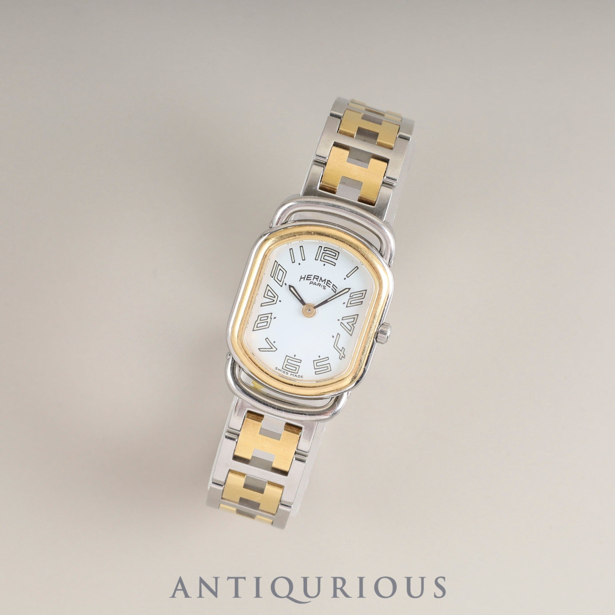 エルメス ラリー RA1.220 クォーツ Cal.976.001 SS/GP SS/GP ホワイト文字盤 オーバーホール済み