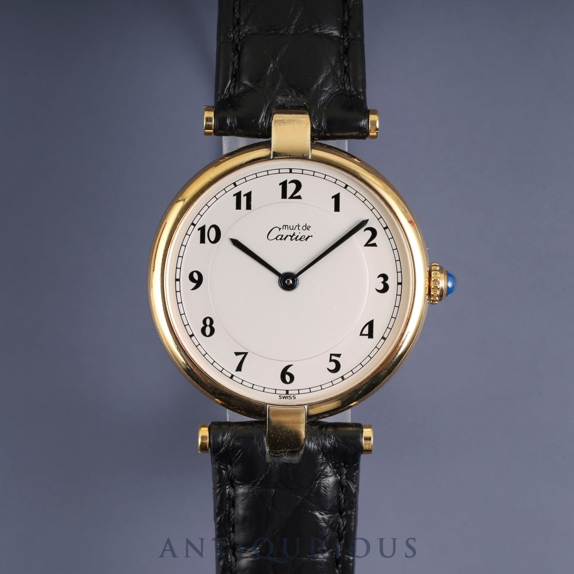 Cartier Must Vendôme VLC LM 590003 Quartz Caliber 90 SV925 Leather Strap with Genuine D-Clasp (GP) Arabic Dial Box and Booklet Overhauled